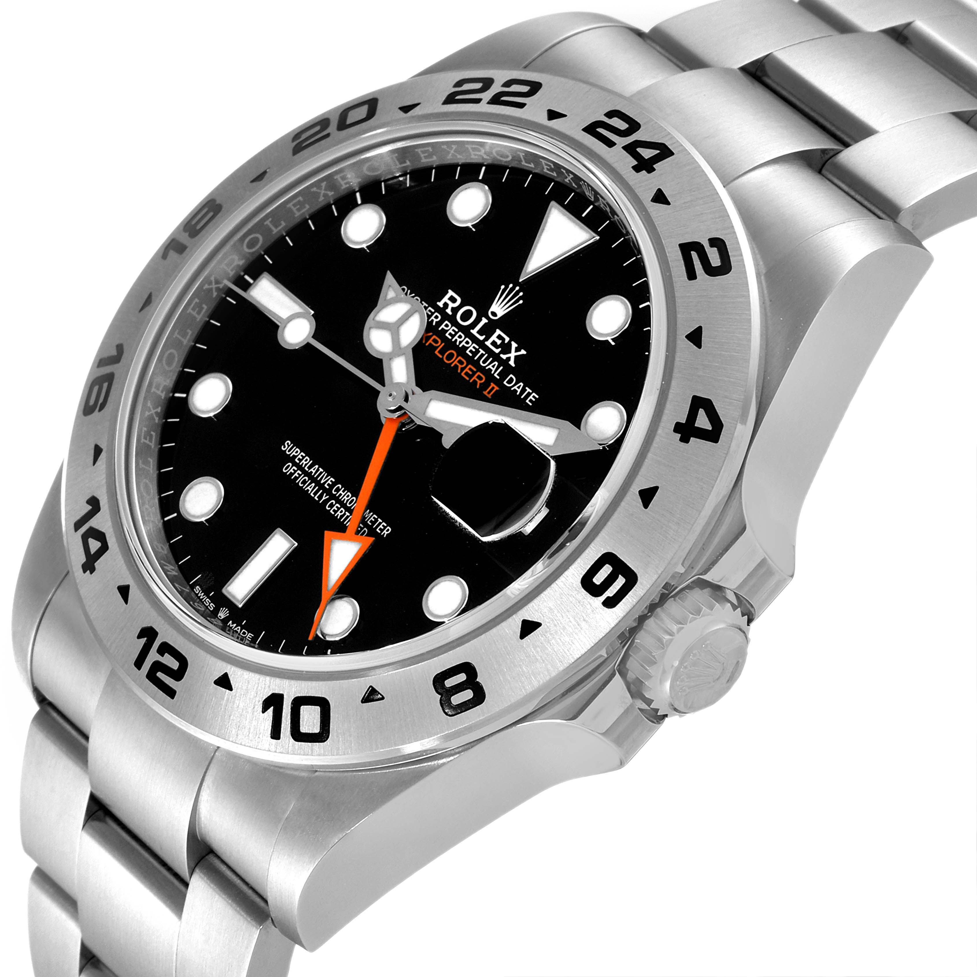 This image shows a slightly angled view of the dial, bezel, and some parts of the bracelet of a Rolex Explorer 226570 Men's Stainless Steel Black Dial 226570 Men's Stainless Steel Black Dial watch.