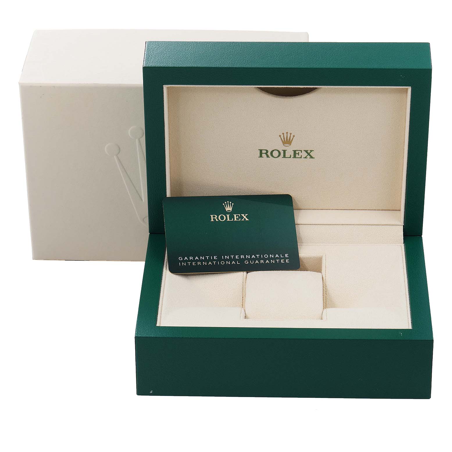 The image shows the packaging and international guarantee card of the Rolex Explorer 226570 Men's Stainless Steel Black Dial 226570 Men's Stainless Steel Black Dial watch.