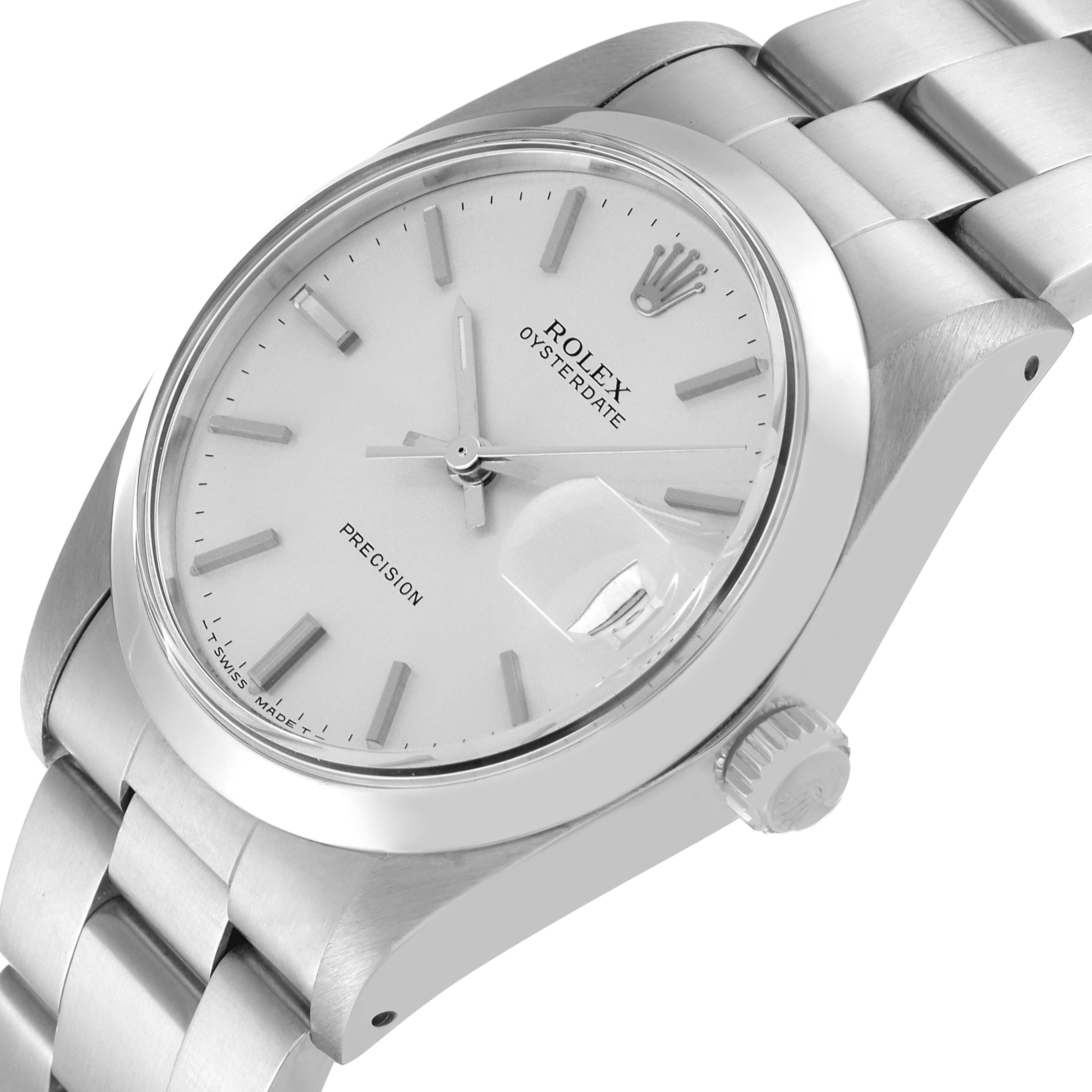 The image shows a close-up angled view of the Rolex Vintage Collection 6694 Men's Stainless Steel Silver Dial 6694 Men's Stainless Steel Silver Dial model, displaying the dial, crown, and part of the bracelet.