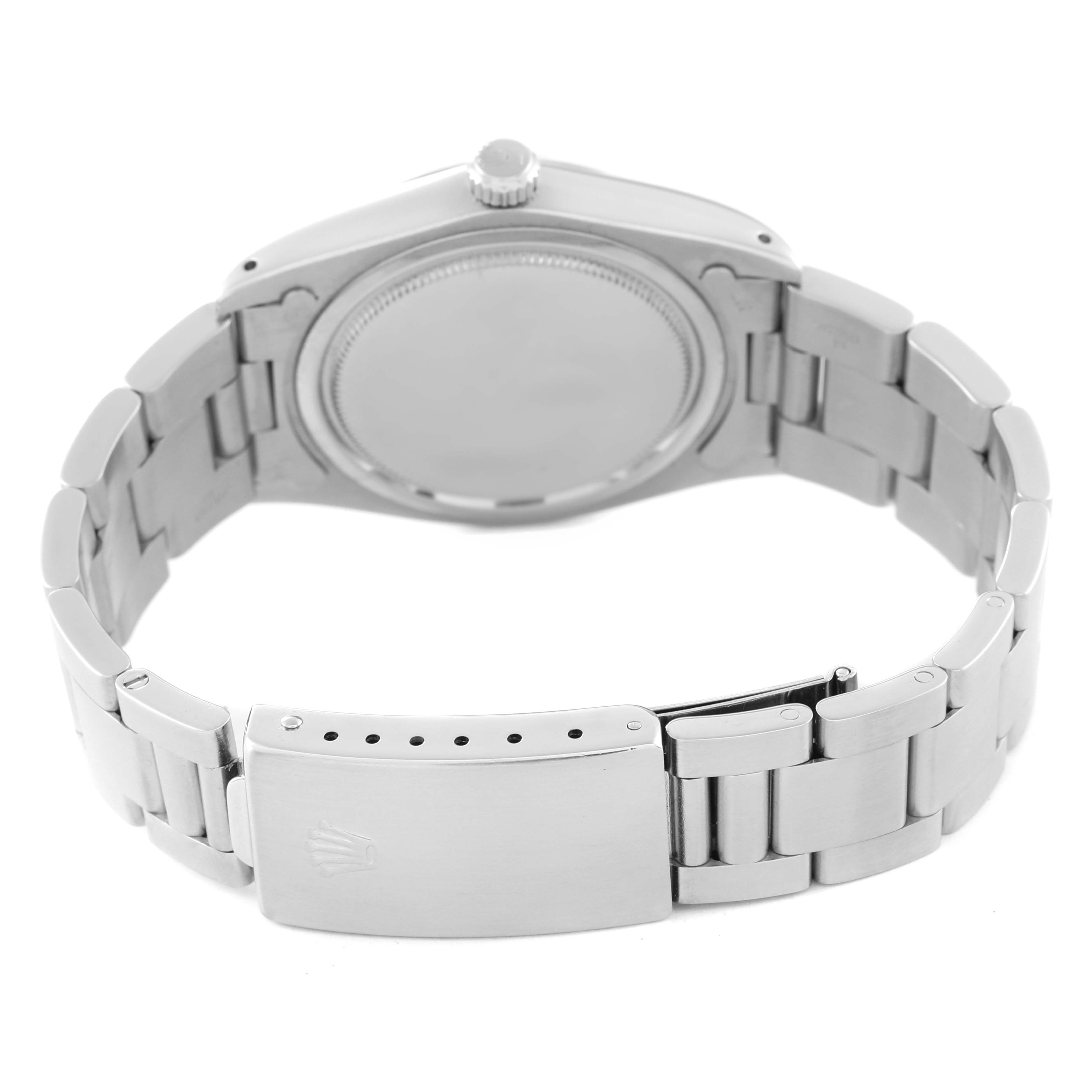 The image shows the back view of the Rolex Vintage Collection 6694 Men's Stainless Steel Silver Dial 6694 Men's Stainless Steel Silver Dial watch, displaying the clasp and metal bracelet.