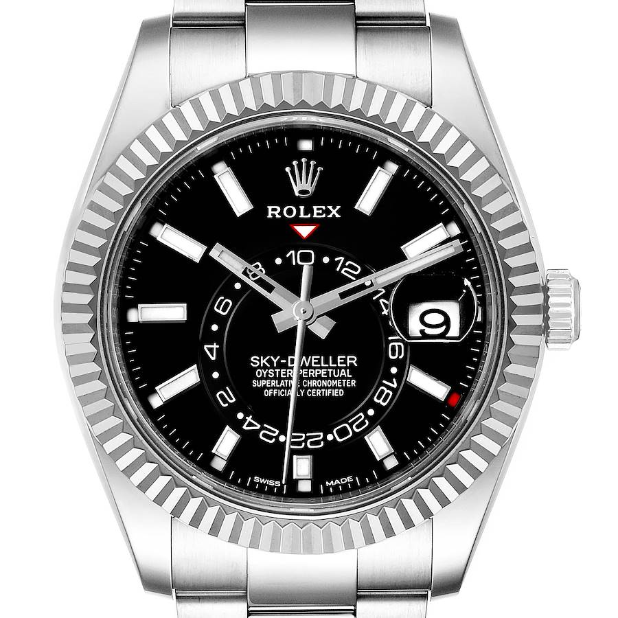 Rolex Sky-Dweller Black Dial Steel White Gold Mens Watch 326934 Box Papers SwissWatchExpo