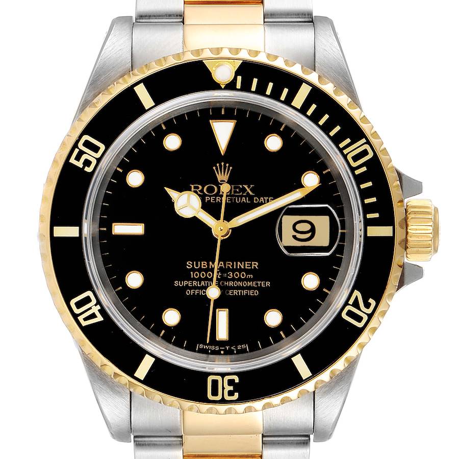Rolex Submariner Black Dial Steel Yellow Gold Mens Watch 16613 Box Papers SwissWatchExpo