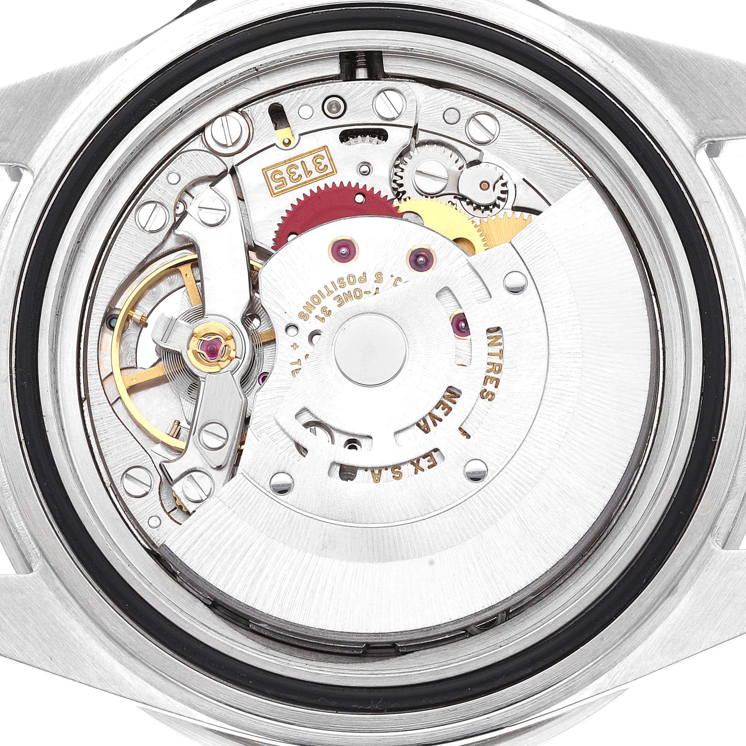 This image shows the back view of the Rolex Submariner 16610 Men
s Stainless Steel Black Dial 16610 Men
s Stainless Steel Black Dial, highlighting its intricate internal movement components.