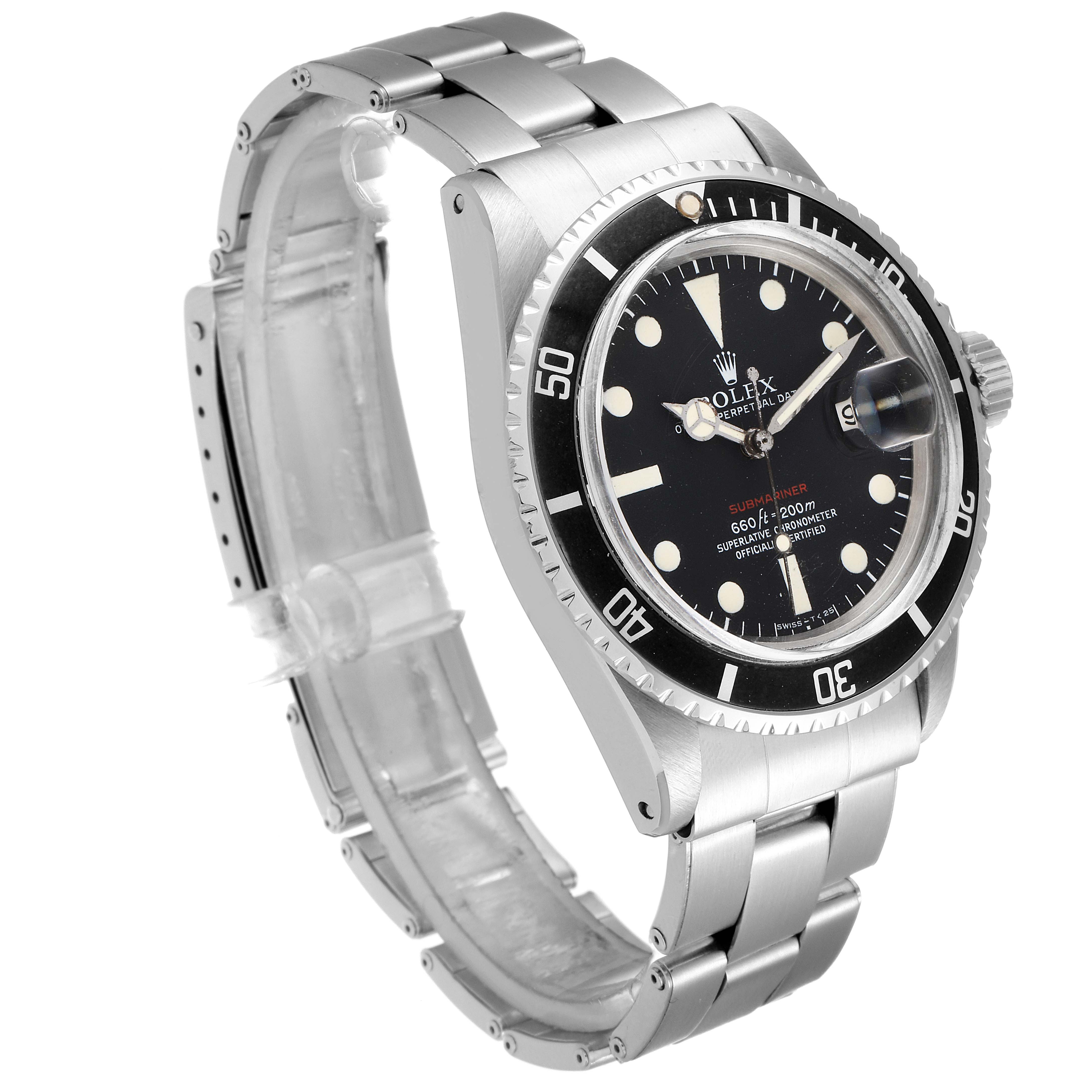 The Rolex Vintage Collection 1680 Men's Stainless Steel Black Dial 1680 Men's Stainless Steel Black Dial model watch is shown at a three-quarter angle, highlighting the bracelet, bezel, and dial.
