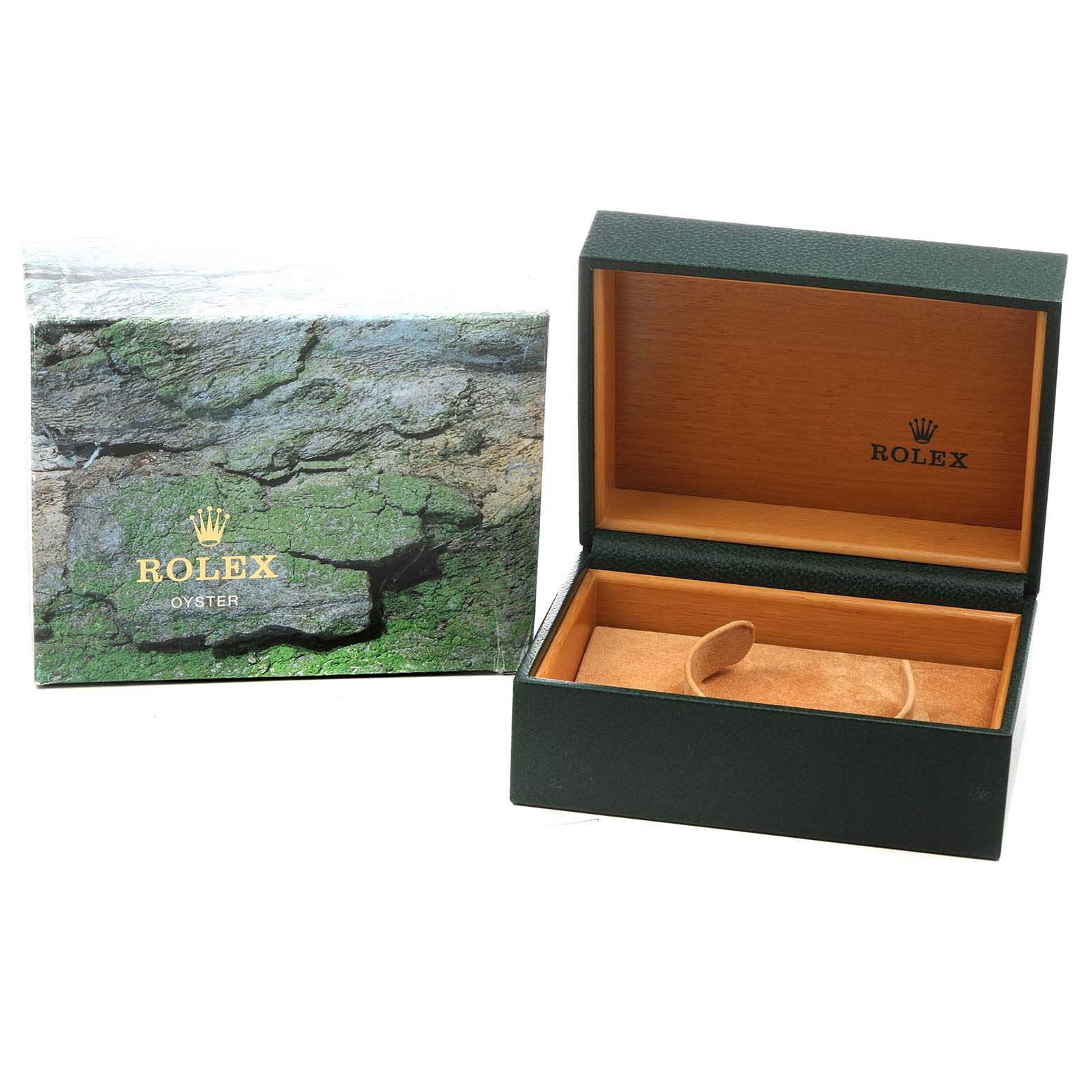 The image shows a Rolex Yacht-Master 16623 Men's Stainless Steel White Dial watch box and outer packaging from a front angle.