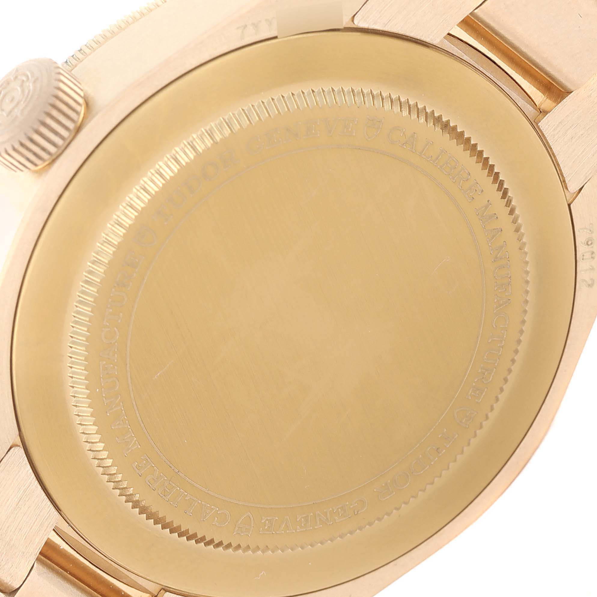 The image shows the case back and part of the crown of a Tudor Heritage Black Bay M79012M-0001 Men's Bronze Brown Dial M79012M-0001 Men's Bronze Brown Dial watch, viewed from the back.