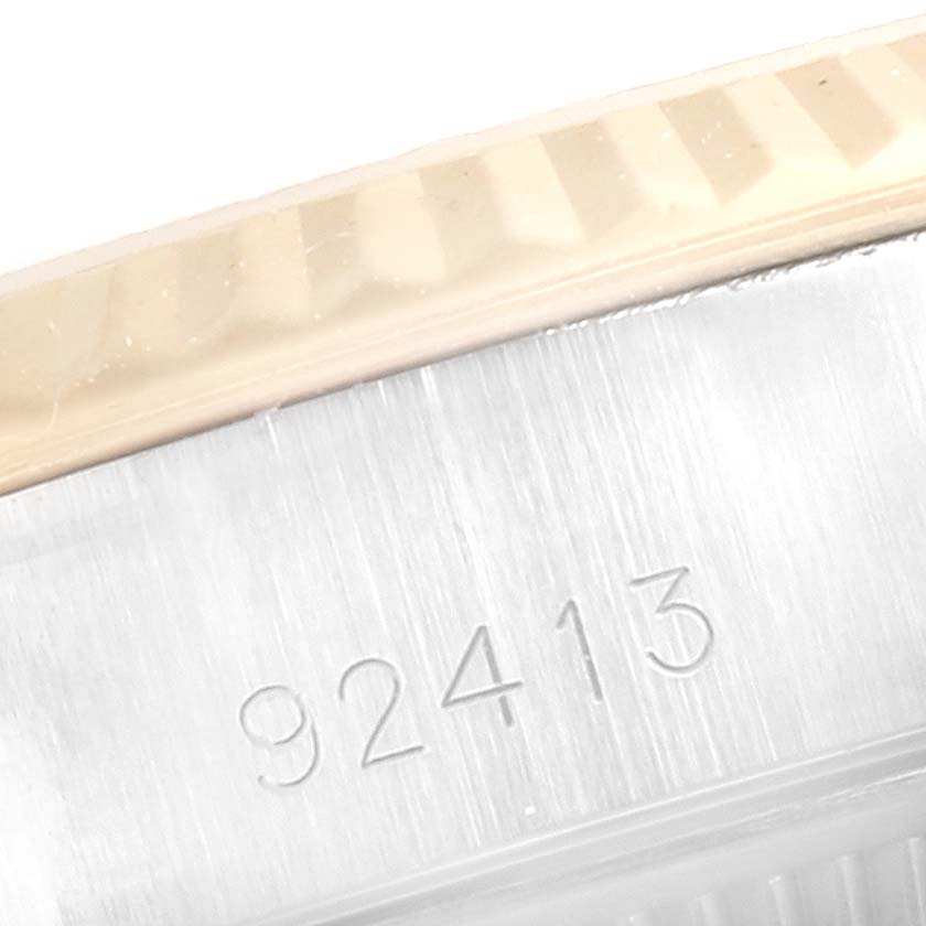 This image shows a close-up of the case and partial bezel of the Tudor Princess 92413 Women's Steel and Gold (two tone) Silver Dial 92413 Women's Steel and Gold (two tone) Silver Dial model watch, with the serial number "92413" visible.