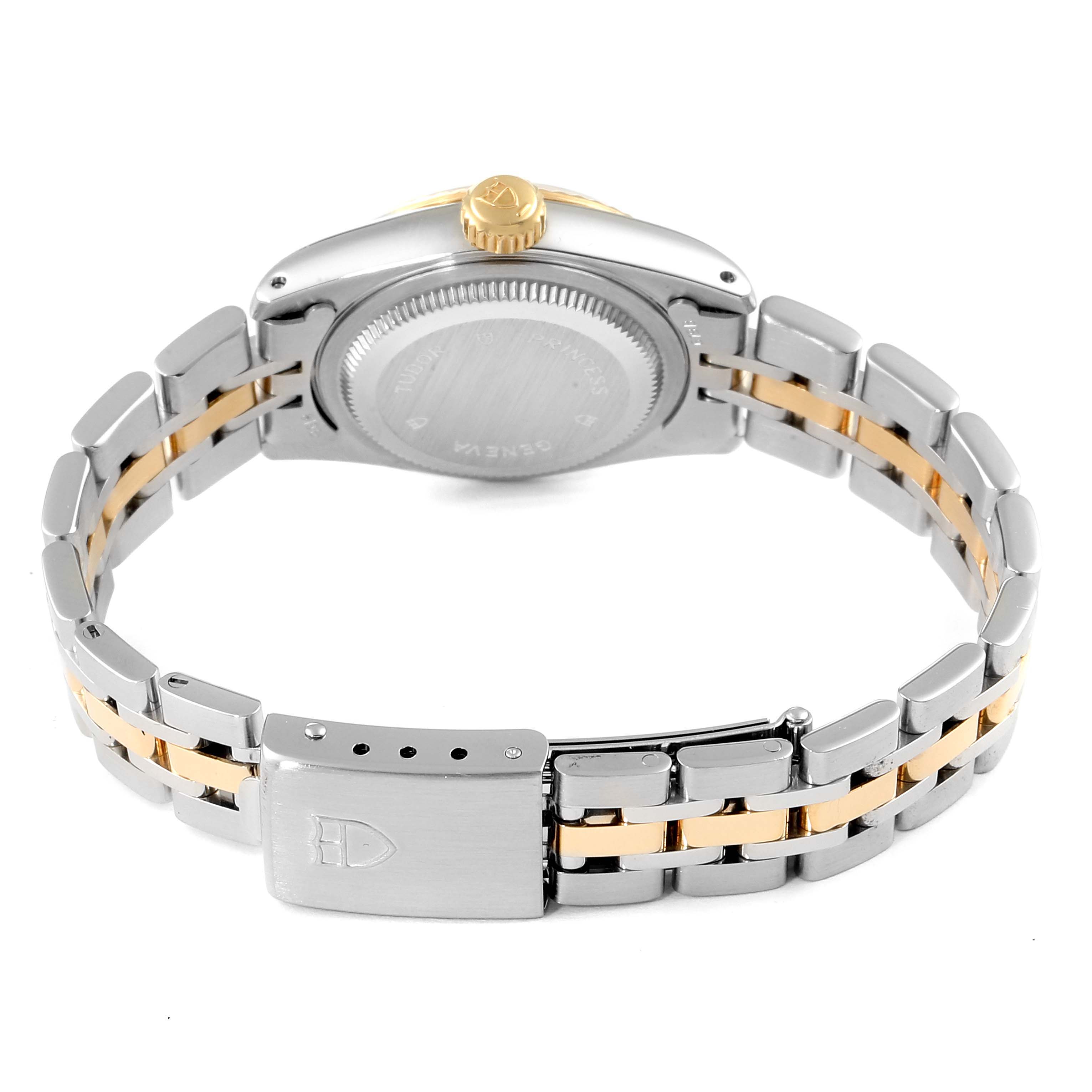 The photo shows the back and bracelet of the Tudor Princess 92413 Women's Steel and Gold (two tone) Silver Dial 92413 Women's Steel and Gold (two tone) Silver Dial watch.