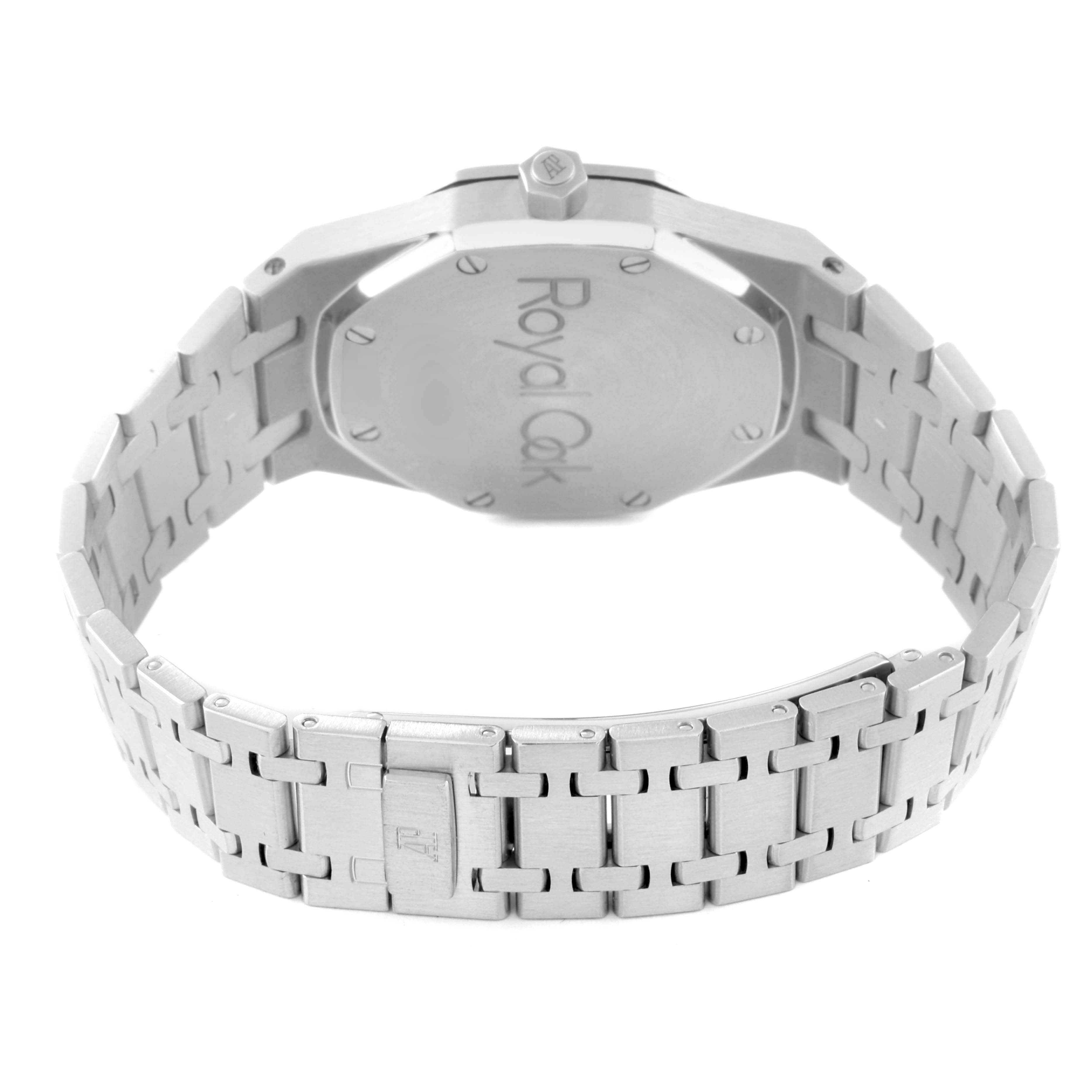 The image shows the back case and bracelet of the Audemars Piguet Royal Oak 14790ST.OO.0789ST.09 Men's Stainless Steel Blue Dial 14790ST.OO.0789ST.09 Men's Stainless Steel Blue Dial watch, viewed from the rear angle.