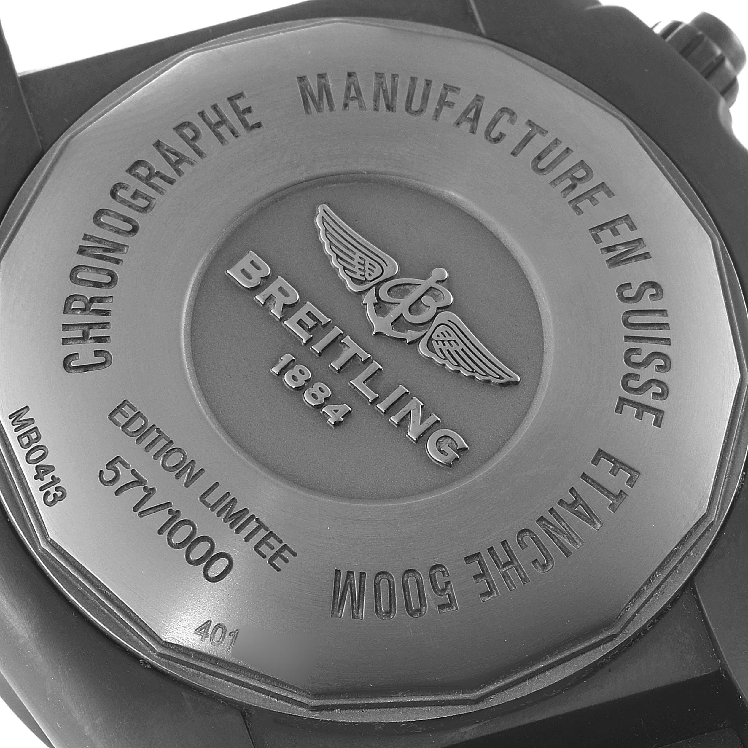 This image shows the case back of a Breitling Chronomat MB041310/BC78-155S Men's Stainless Steel Black Dial MB041310/BC78-155S Men's Stainless Steel Black Dial watch, emphasizing the branding and limited edition details.