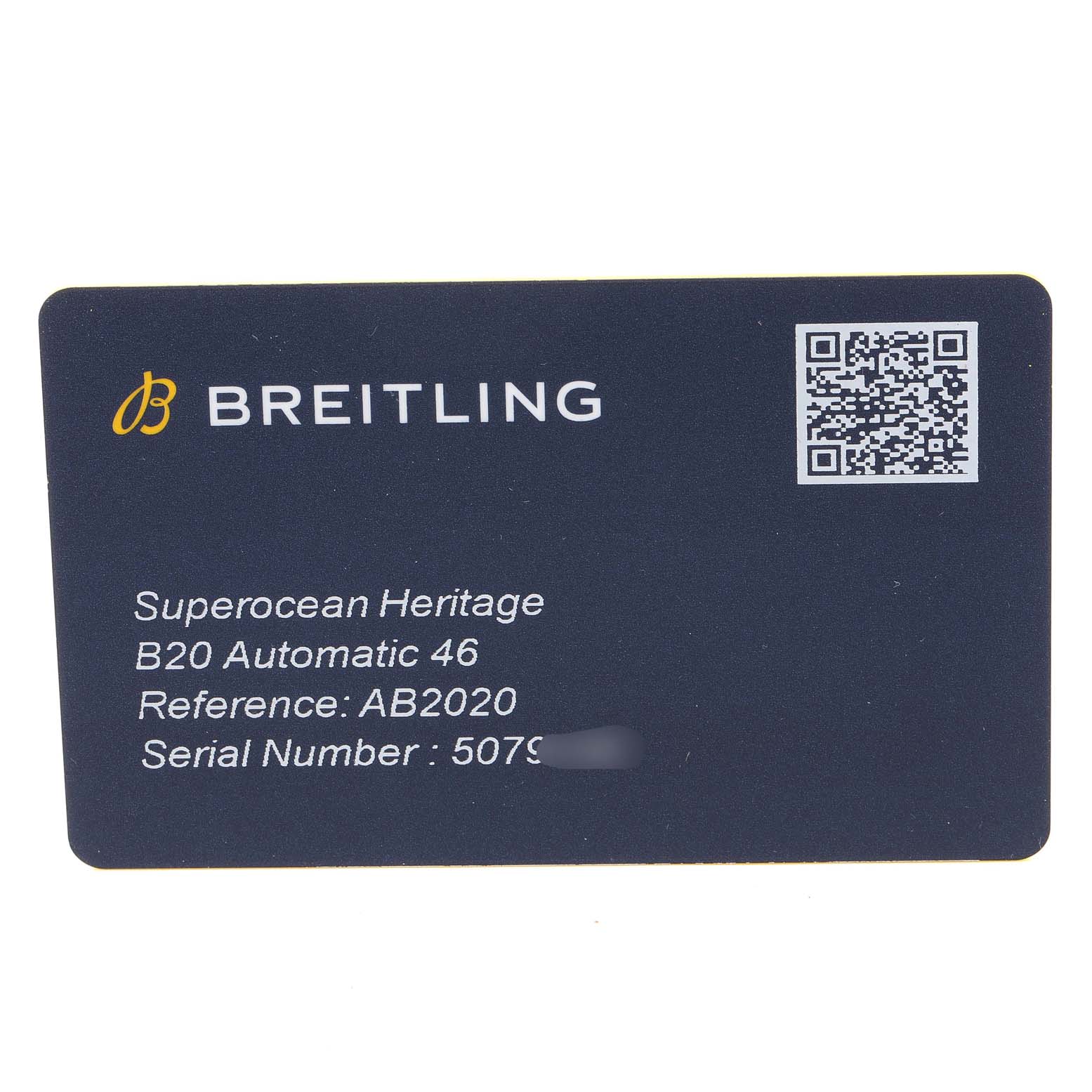 This image shows a warranty card for the Breitling Superocean AB202016-C961-152A Men
s Stainless Steel Black Dial AB202016-C961-152A Men
s Stainless Steel Black Dial Heritage B20 Automatic 46 watch.