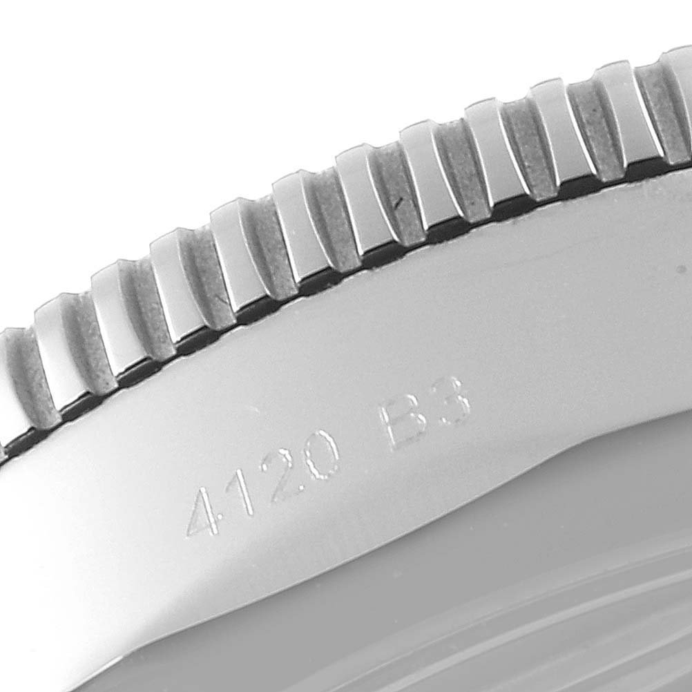 This image shows a close-up of the bezel detailing and engraving on a Breitling Superocean AB202016-C961-152A Men
s Stainless Steel Black Dial AB202016-C961-152A Men
s Stainless Steel Black Dial watch.