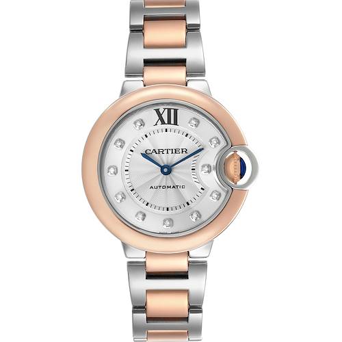 Photo of Cartier Ballon Bleu 33 Diamond Dial Steel Rose Gold Ladies Watch W3BB0006 Card