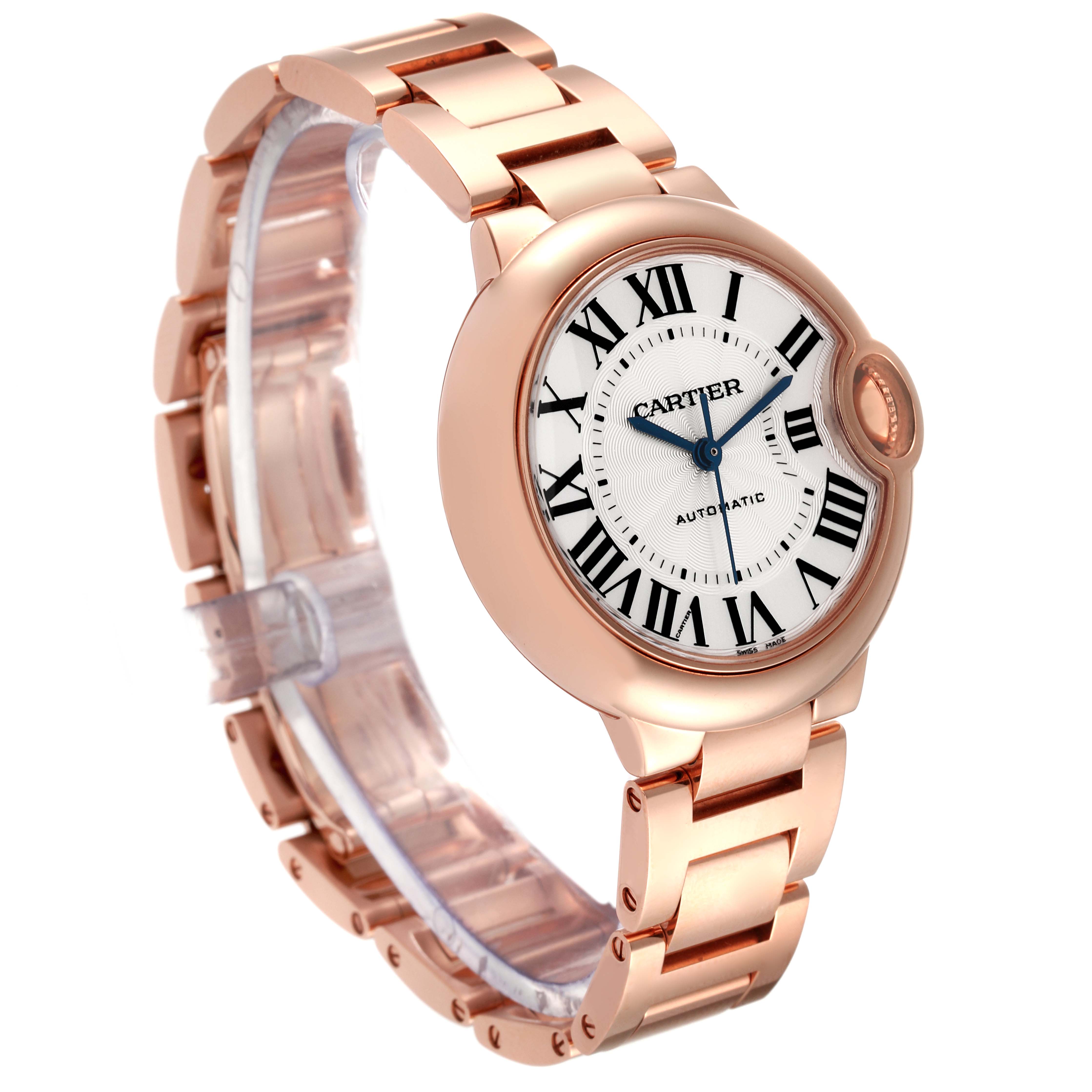 Cartier Ballon Bleu 33 mm Rose Gold Silver Dial Ladies Watch WGBB0042 ...