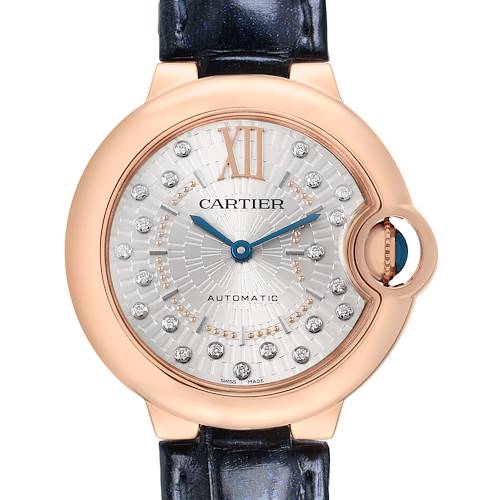 Photo of Cartier Ballon Bleu 33 Rose Gold Diamond Ladies Watch WGBB0052 Box Card