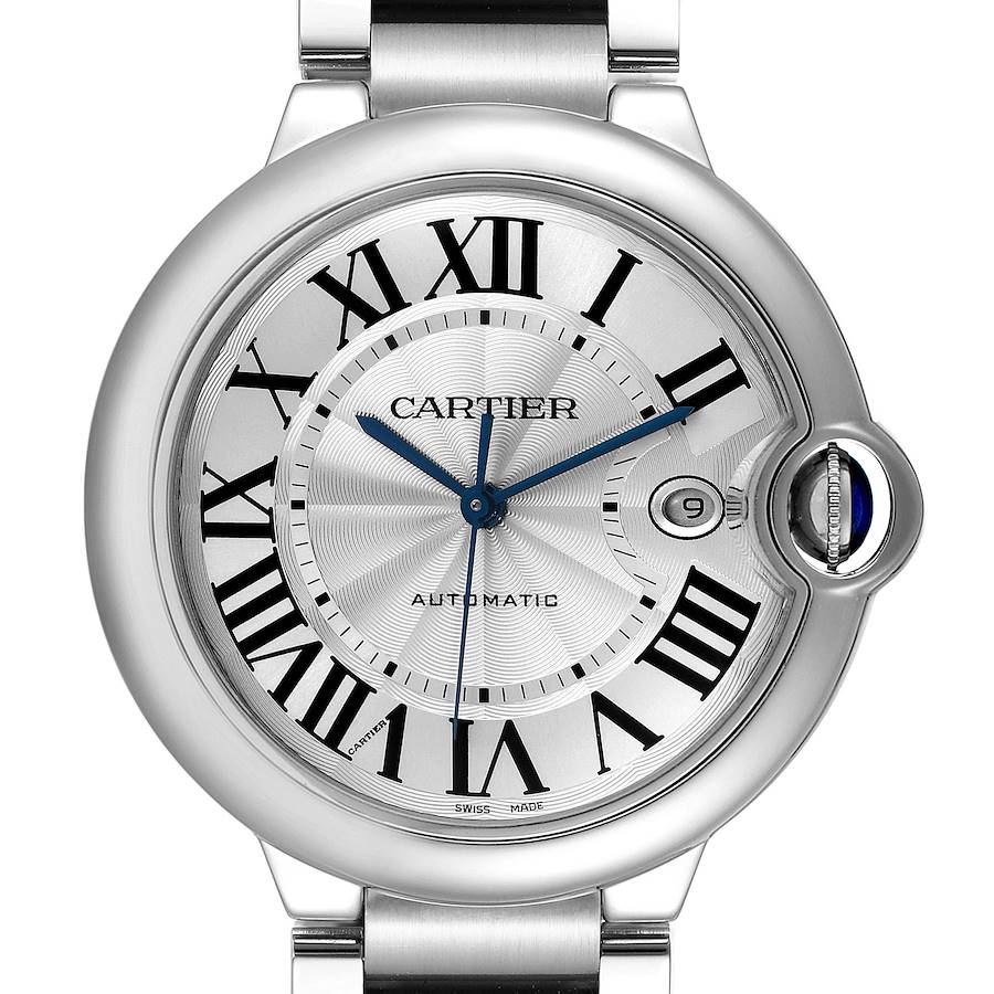 Cartier Ballon Bleu 42 Steel Automatic Silver Dial Watch W69012Z4 Box Papers SwissWatchExpo