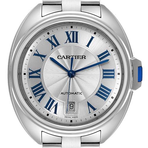 Photo of Cartier Cle Silver Guilloche Dial Stainless Steel Watch WSCL0007 Box Papers