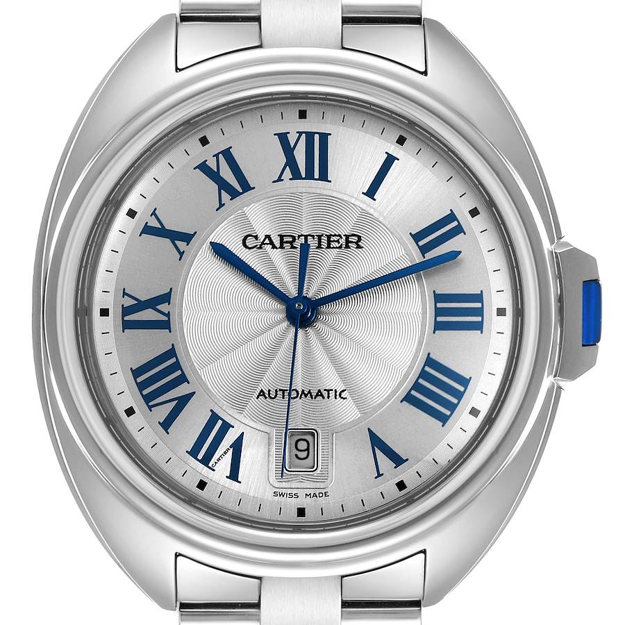 Cartier Cle Silver Guilloche Dial Stainless Steel Watch WSCL0007 Box Papers SwissWatchExpo