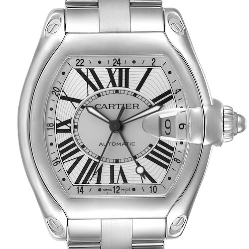 Photo of Cartier Roadster GMT Silver Dial Stainless Steel Mens Watch W62032X6 Papers