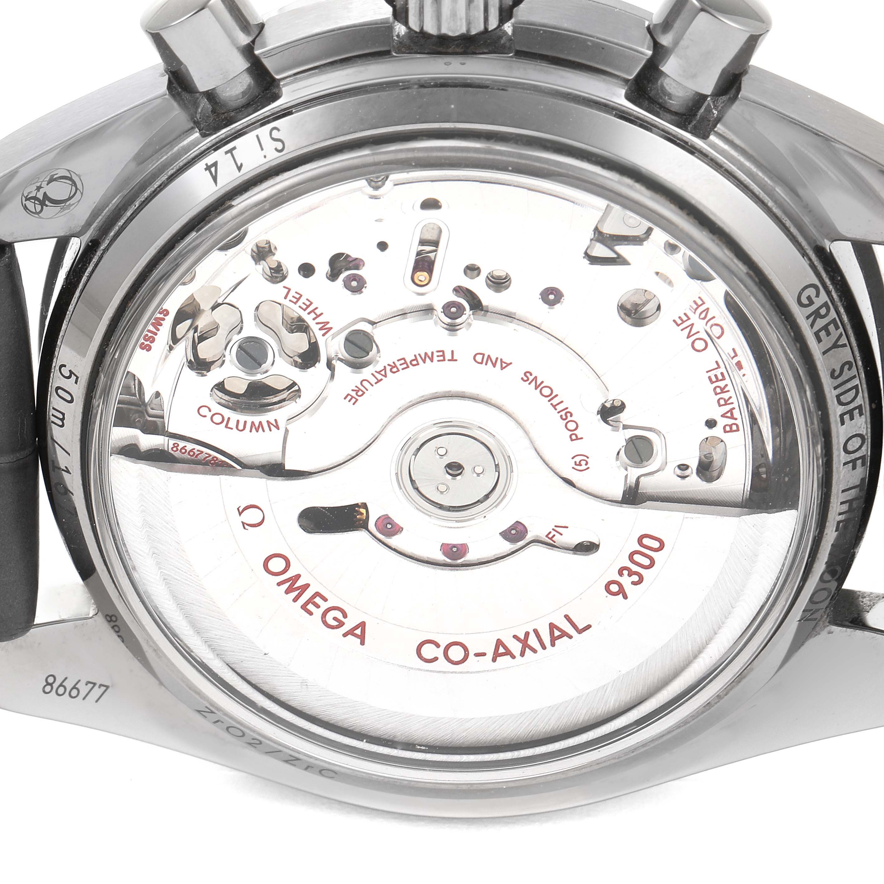 The image shows the back case of an Omega Speedmaster 311.93.44.51.99.001 Men's Ceramic Silver Dial 311.93.44.51.99.001 Men's Ceramic Silver Dial watch, revealing its co-axial 9300 movement.