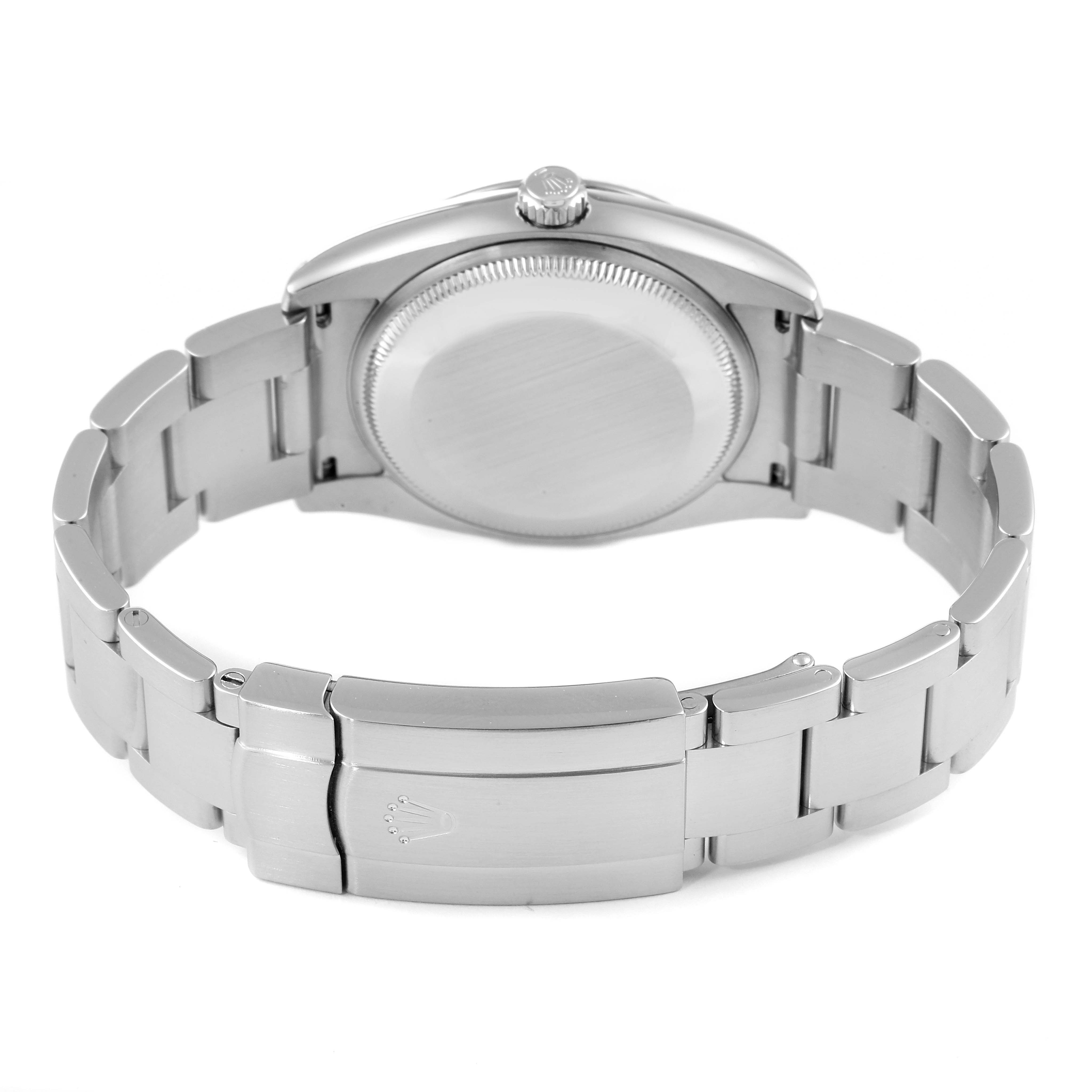 The image shows the back and clasp of a Rolex Air-King 114234 Men's Stainless Steel Silver Dial 114234 Men's Stainless Steel Silver Dial watch, highlighting the bracelet and case back.