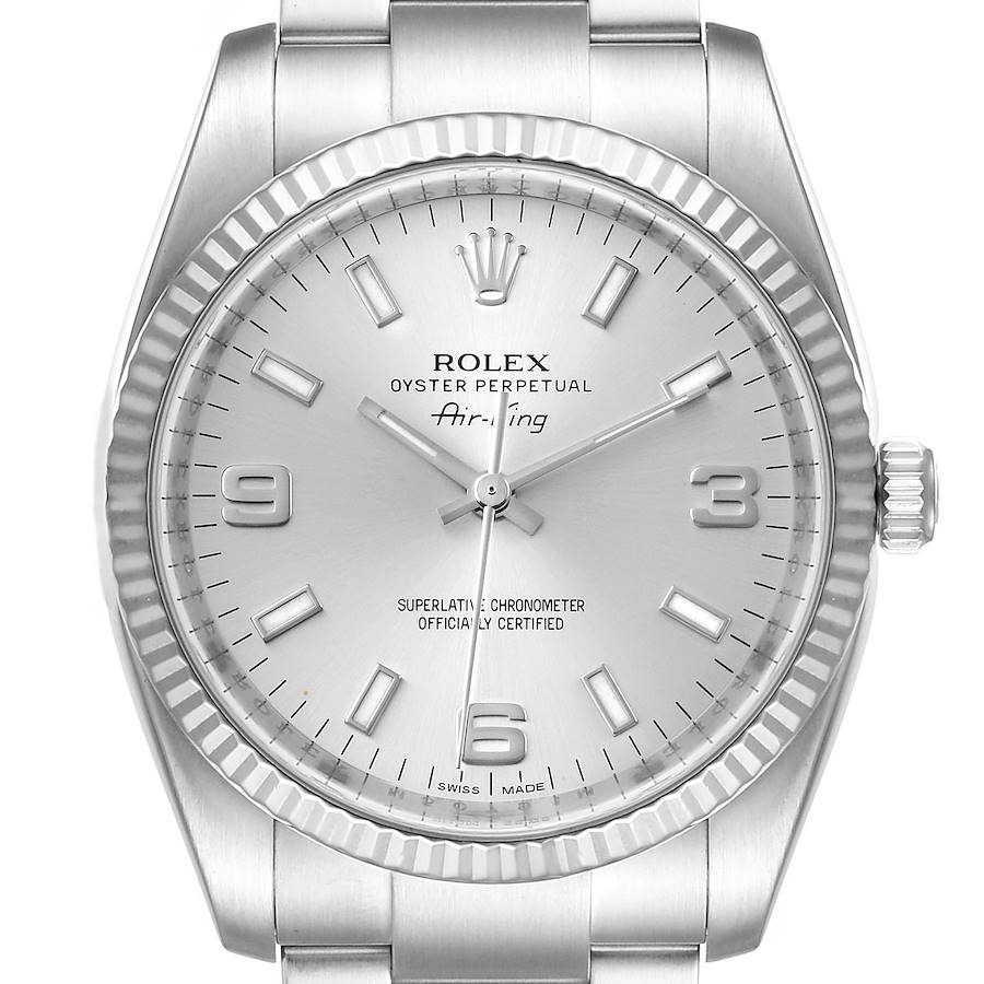 Rolex Air King Steel White Gold Fluted Bezel Mens Watch 114234 SwissWatchExpo