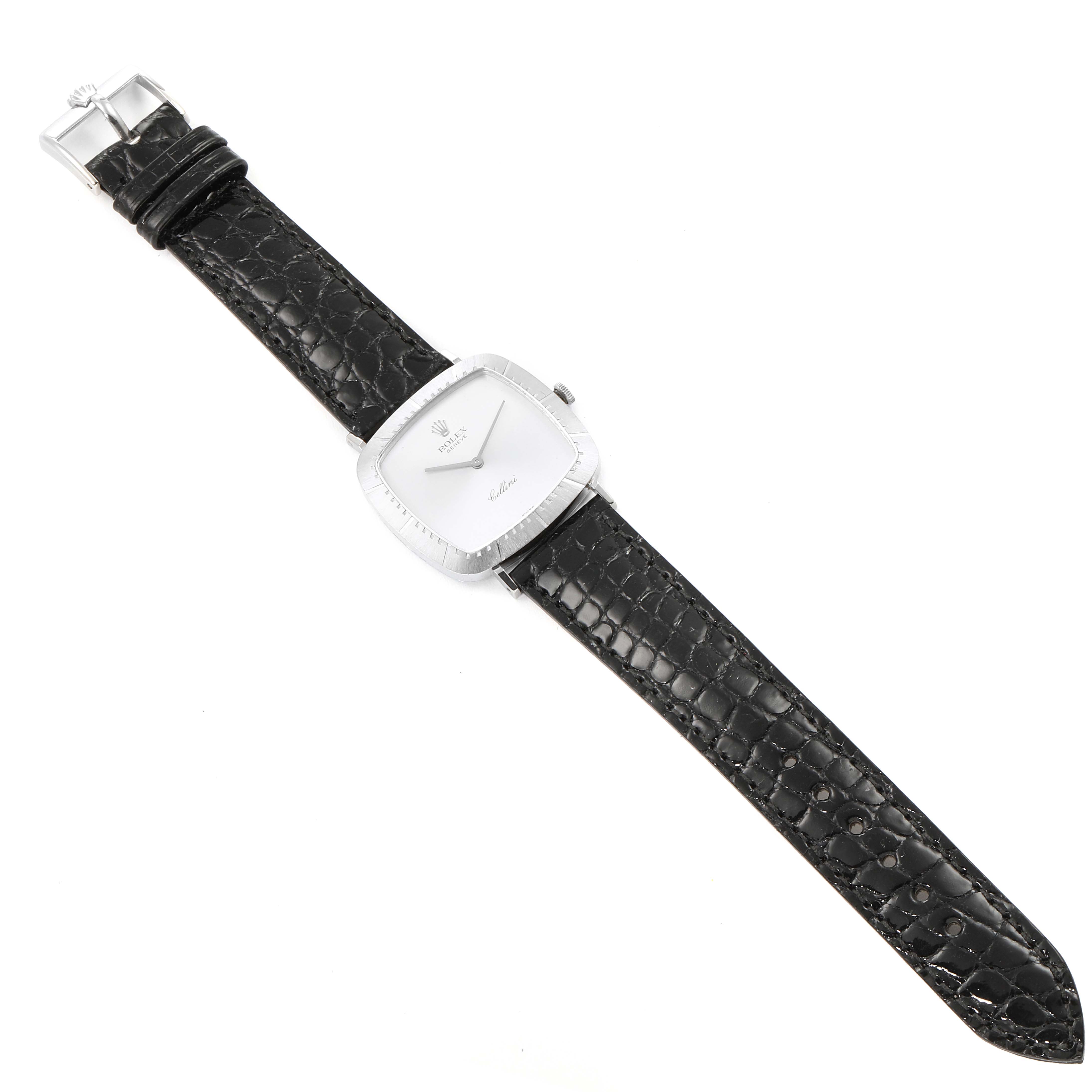 This is a top-down view of a Vintage Collection Rolex watch showing the face, bezel, case, strap, and buckle.