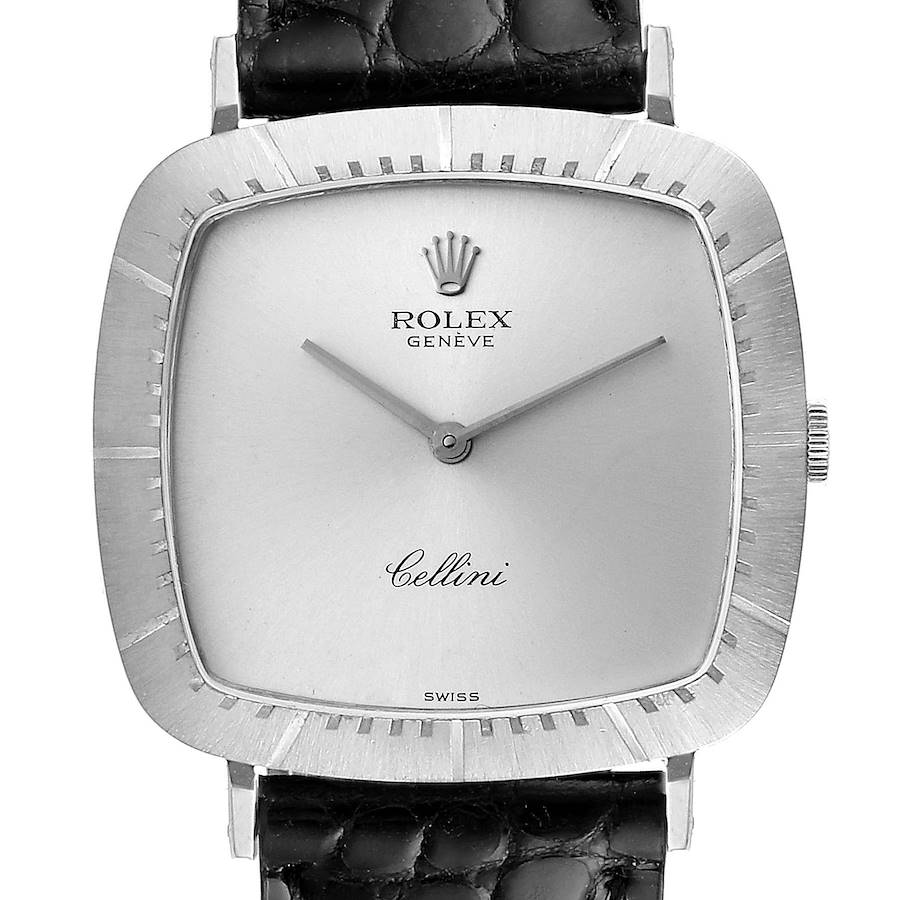 Rolex Cellini 18k White Gold Black Strap Mens Vintage Watch 4048 SwissWatchExpo