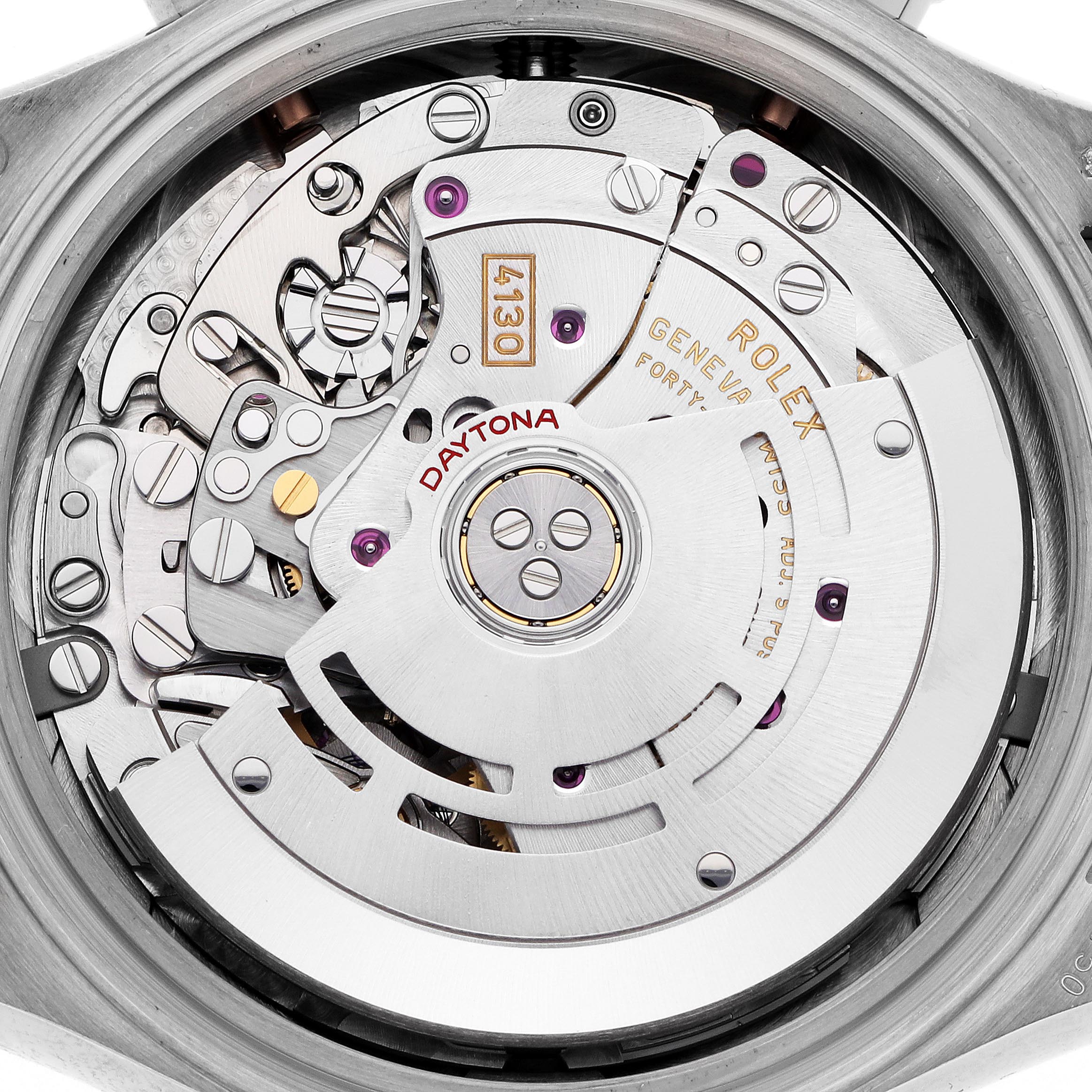 The image shows the movement of a Rolex Daytona 116519 Men's White Gold Silver Dial 116519 Men's White Gold Silver Dial watch, focusing on the intricate inner components.