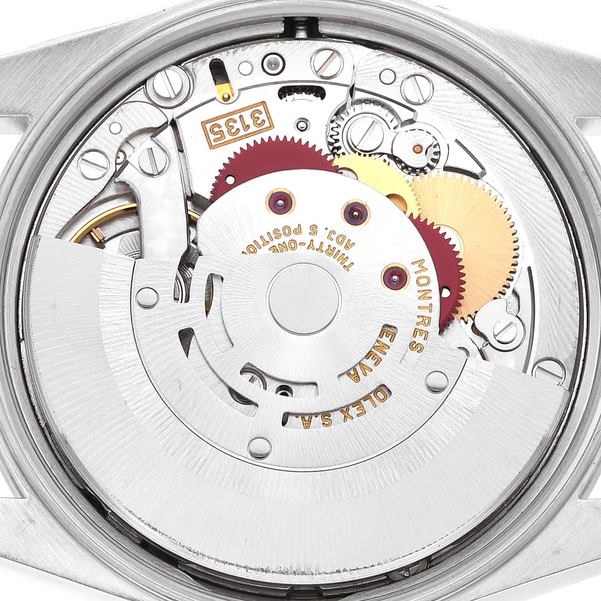 The image shows the internal movement mechanism of a Rolex Date 15200 Men's Stainless Steel Blue Dial 15200 Men's Stainless Steel Blue Dial model from a top-down angle.