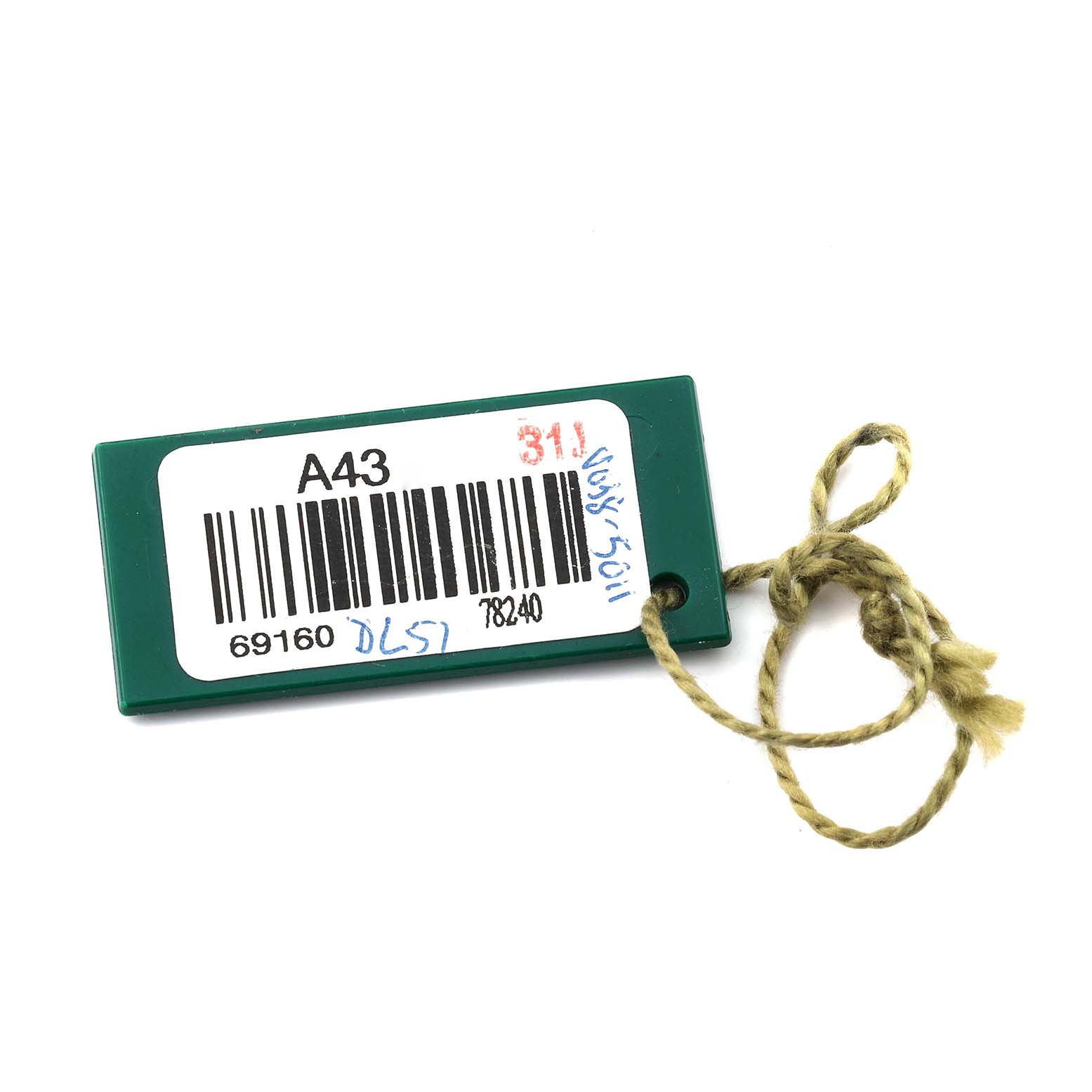 The image shows a green tag with a barcode, likely an accessory for the Rolex Date 69160 Women's Stainless Steel White Dial 69160 Women's Stainless Steel White Dial model.