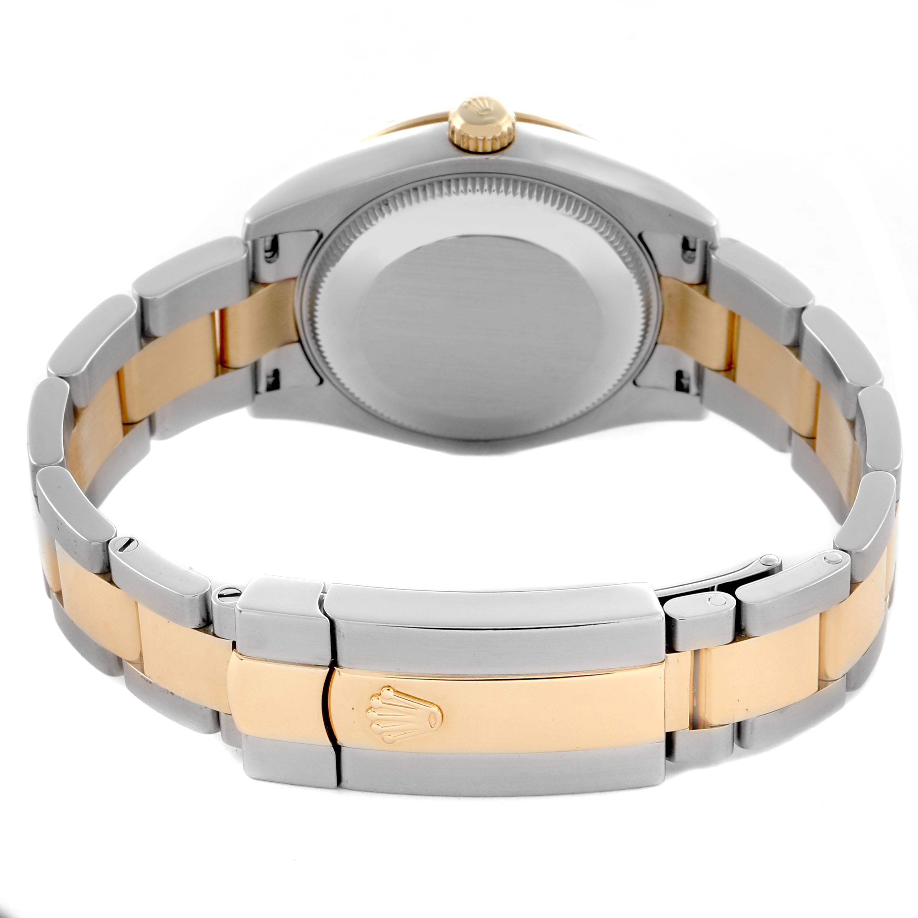 The image shows the back and clasp of a Rolex Mid-Size 278343 Women's Steel and Gold (two tone) Champagne Dial 278343 Women's Steel and Gold (two tone) Champagne Dial model, featuring a two-tone bracelet.