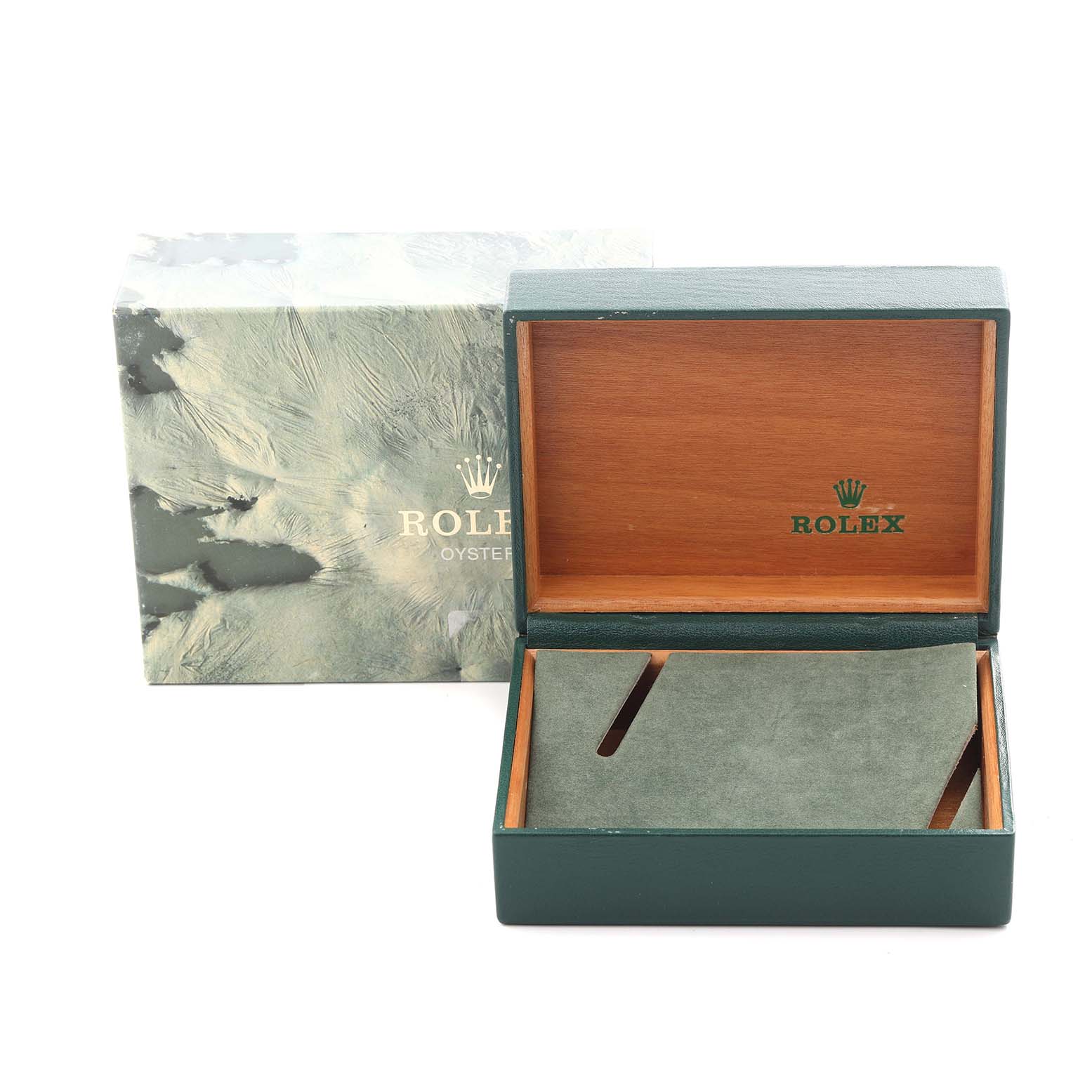 This image shows the open box and packaging for a Rolex Datejust 16233 Men's Steel and Gold (two tone) Champagne Dial 16233 Men's Steel and Gold (two tone) Champagne Dial watch, highlighting the interior and branding.