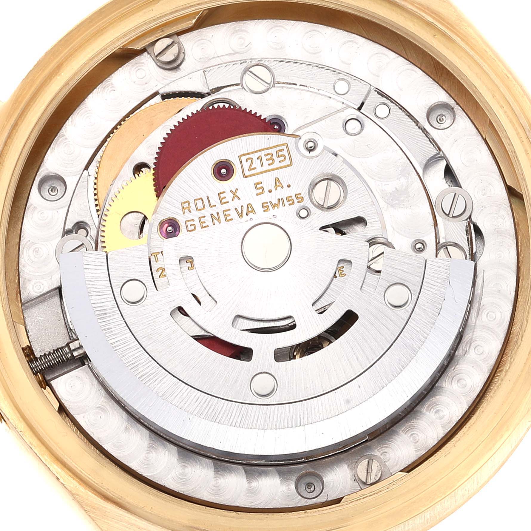 This image shows the internal movement mechanism of a Rolex President 68278 Women's Yellow Gold Champagne Dial 68278 Women's Yellow Gold Champagne Dial model watch from a top-down view.