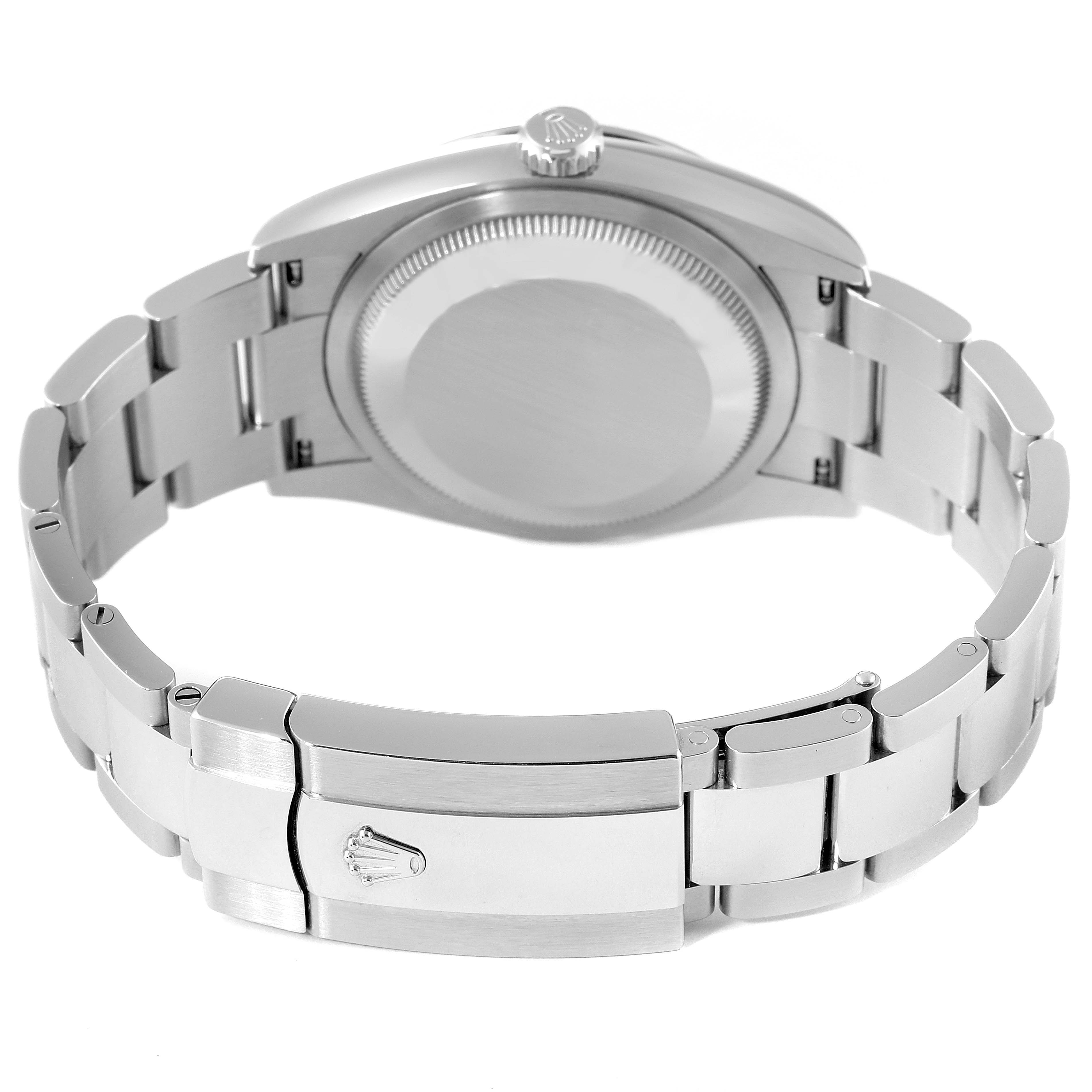 This image shows the back and clasp of a Rolex Datejust 126234 Men's Stainless Steel Black Dial 126234 Men's Stainless Steel Black Dial watch from a rear angle.