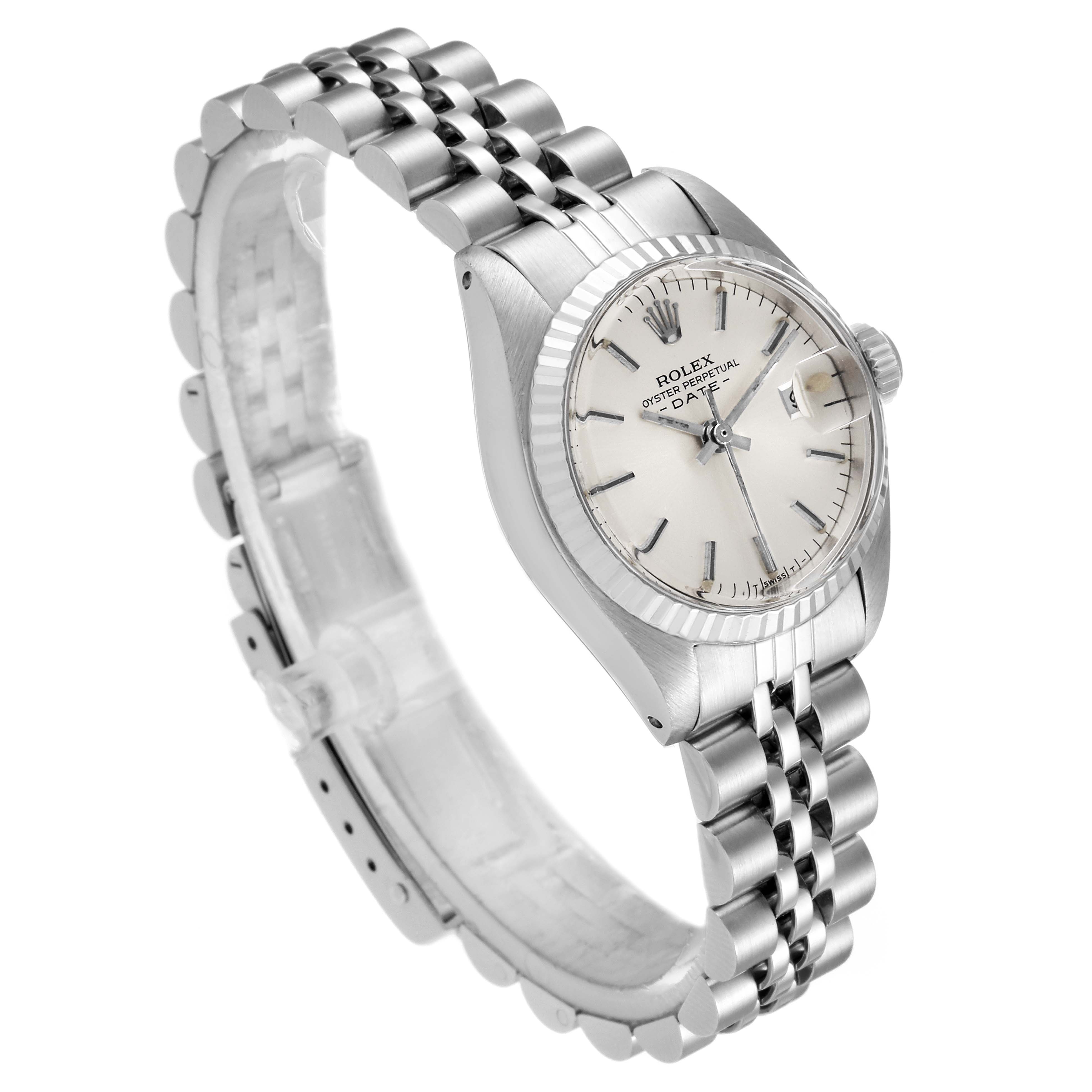 The image shows a Rolex Datejust 6917 Women's Stainless Steel Silver Dial 6917 Women's Stainless Steel Silver Dial watch angled slightly from the side, displaying the face and bracelet.