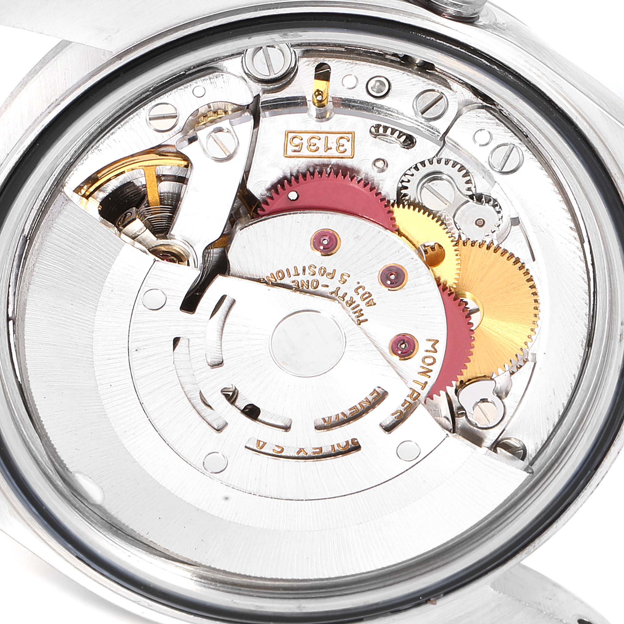 This image shows the internal mechanism and movement of a Rolex Datejust 16234 Men's Stainless Steel Silver Dial 16234 Men's Stainless Steel Silver Dial model watch.