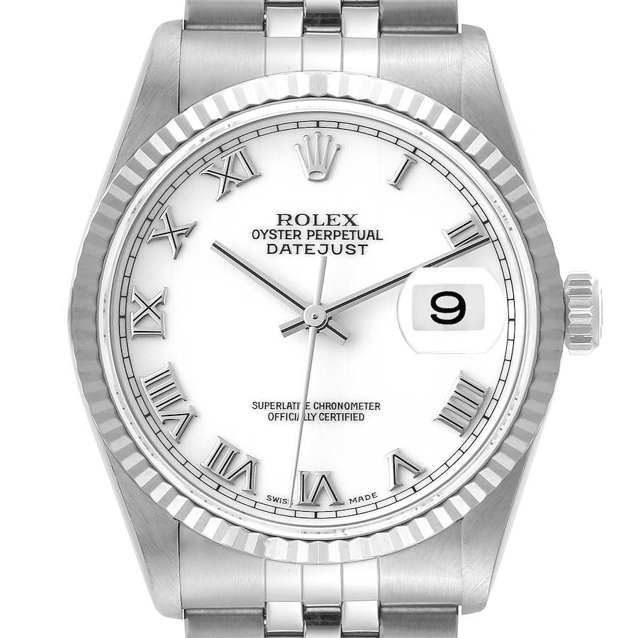 Rolex Datejust Steel White Gold White Dial Mens Watch 16234 SwissWatchExpo
