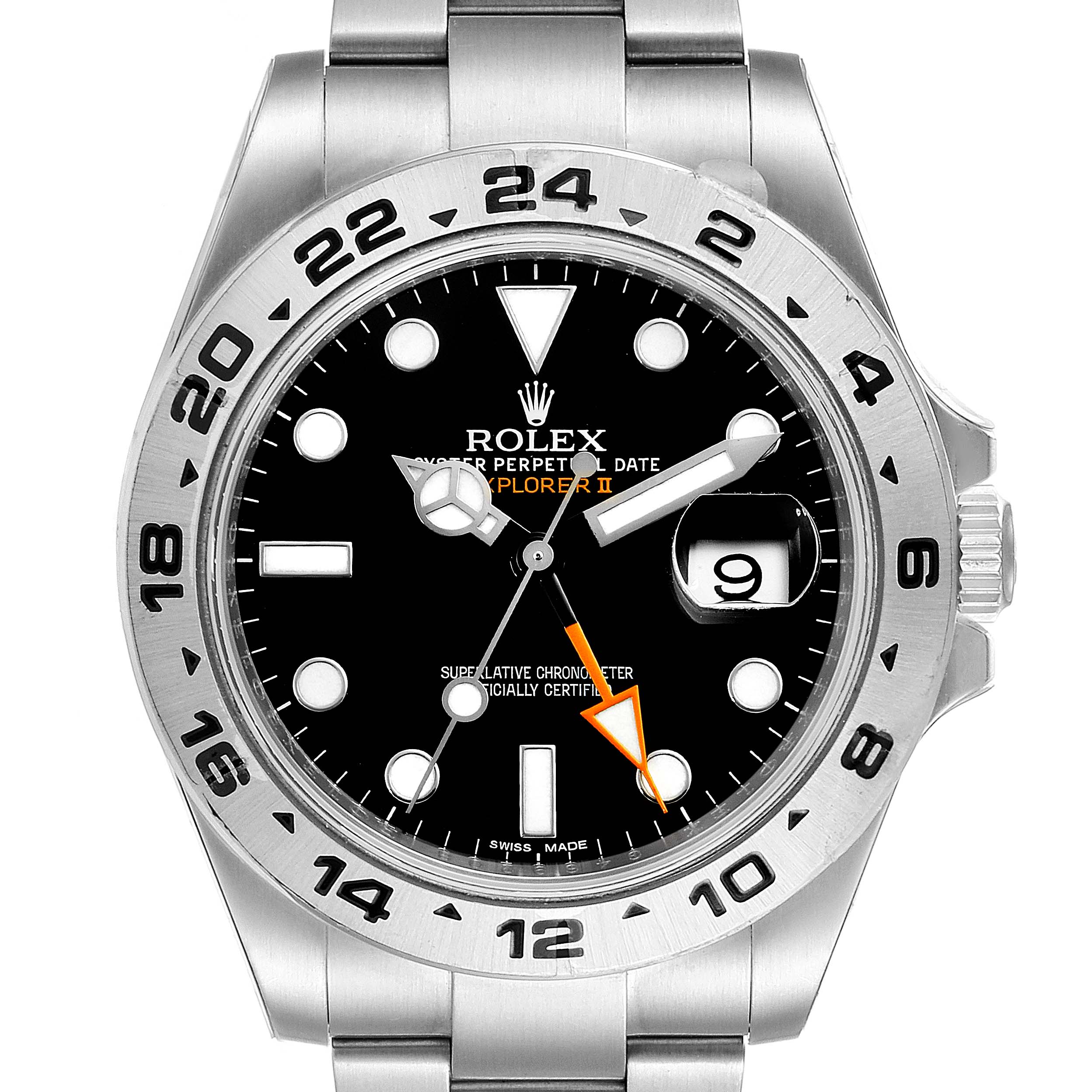 The image shows a front angle of the Rolex Explorer 216570 Men
s Stainless Steel Black Dial 216570 Men
s Stainless Steel Black Dial watch, displaying its black dial, date window, and stainless steel bracelet.