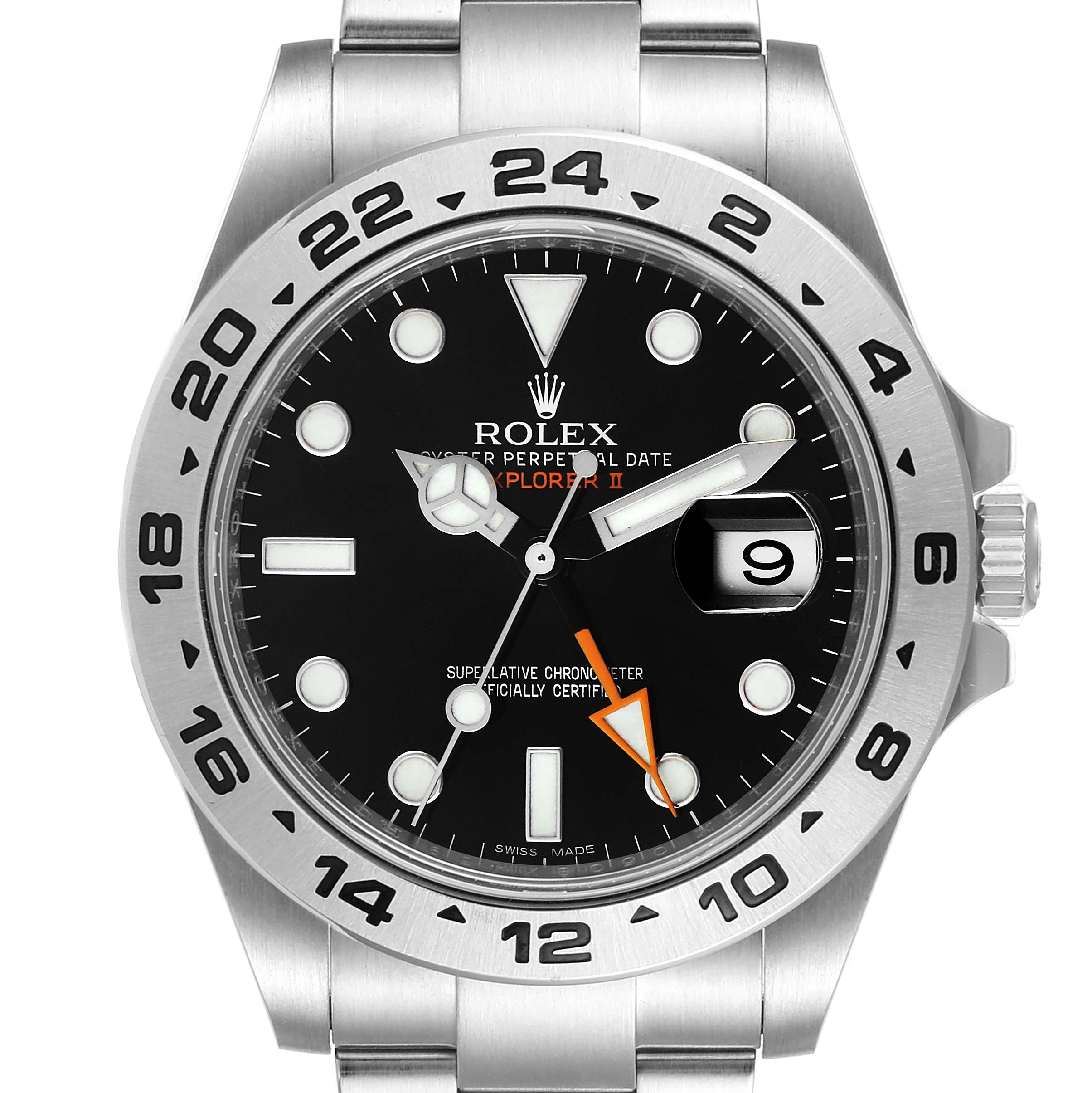 The image shows a front view of a Rolex Explorer 216570 Men
s Stainless Steel Black Dial 216570 Men
s Stainless Steel Black Dial watch displaying its dial, bezel, and bracelet.