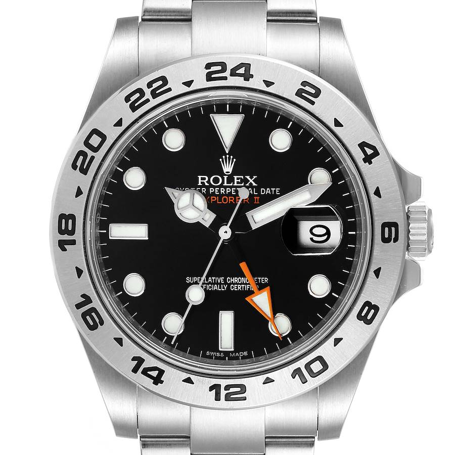 Rolex Explorer II 42 Black Dial Orange Hand Steel Watch 216570 Box Card SwissWatchExpo
