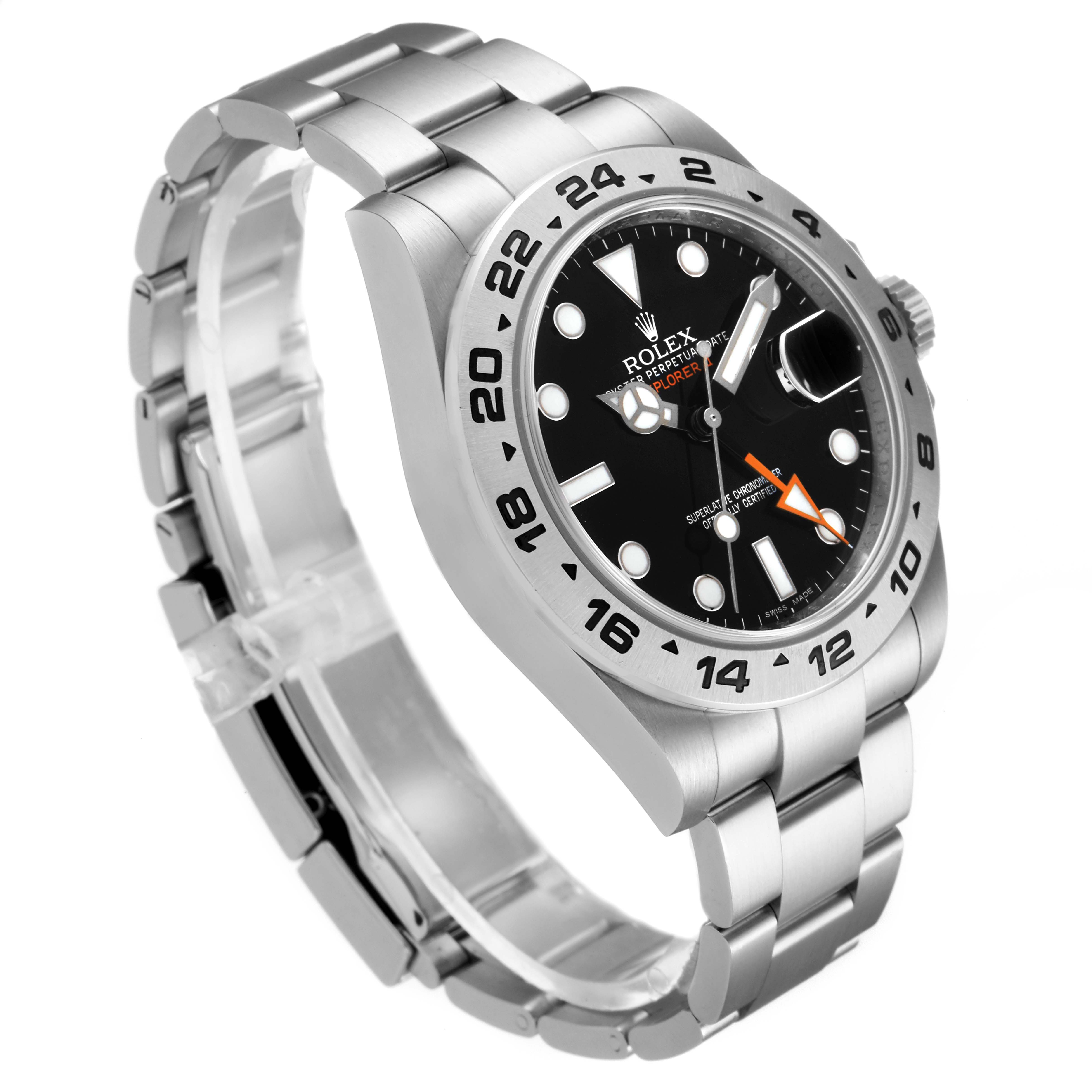 The image shows a side angle of the Rolex Explorer 216570 Men
s Stainless Steel Black Dial 216570 Men
s Stainless Steel Black Dial watch, highlighting the bracelet, bezel, and dial.