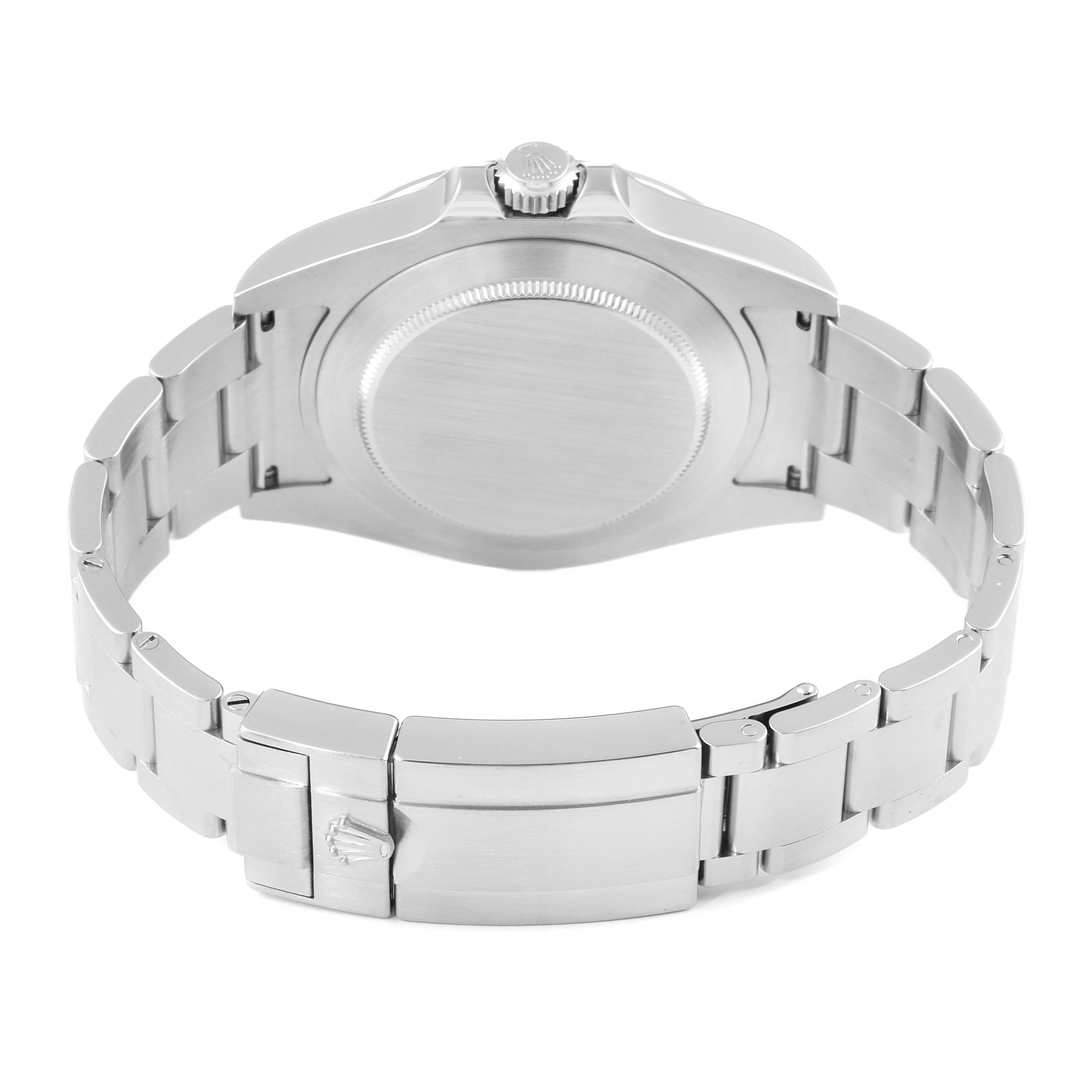 This image shows the back view of a Rolex Explorer 216570 Men
s Stainless Steel Black Dial 216570 Men
s Stainless Steel Black Dial watch, highlighting the case back and bracelet.