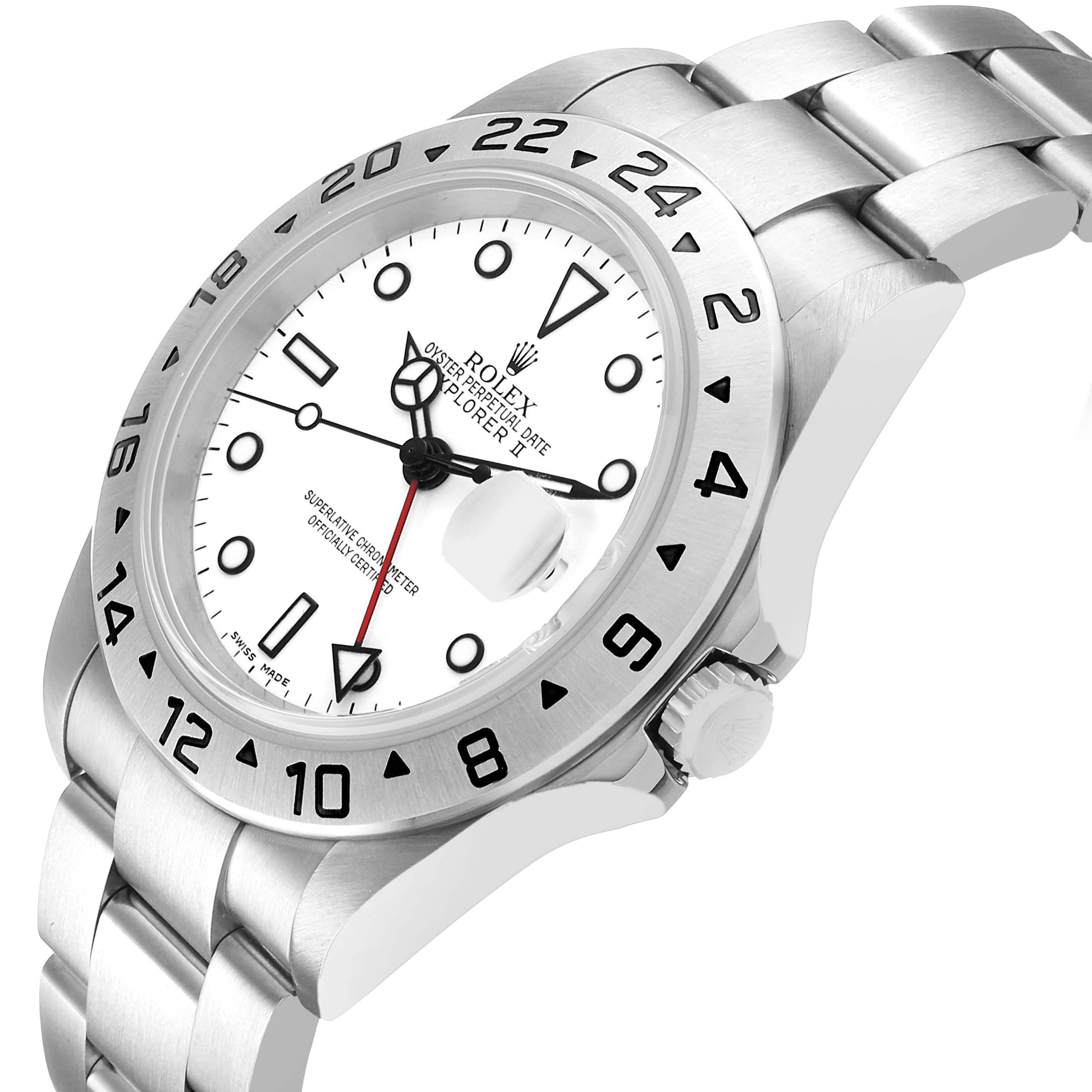 The Rolex Explorer 16570 T Men's Stainless Steel White Dial model is shown at an angle highlighting the dial, bezel, and part of the bracelet.