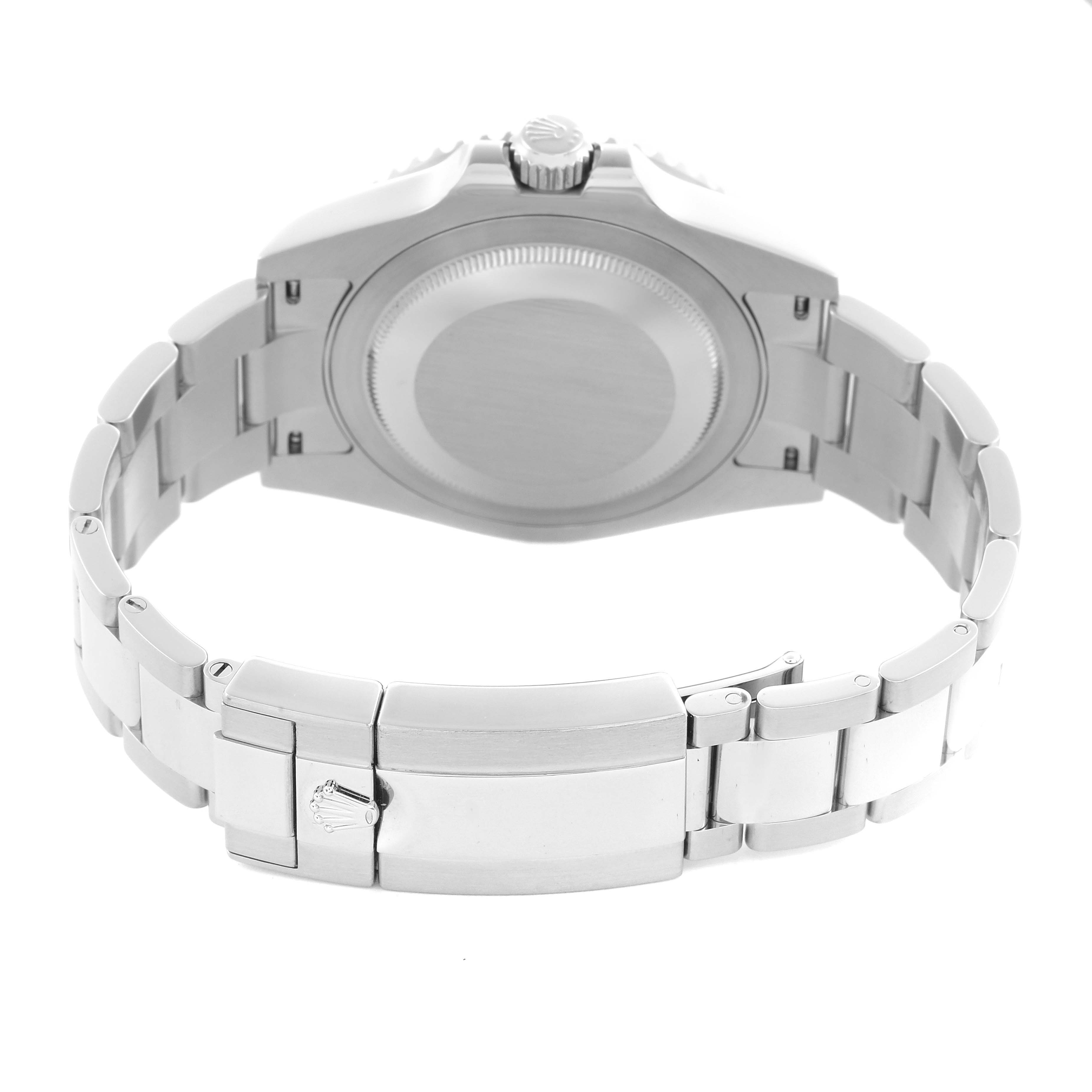 The image shows the back and bracelet clasp of a Rolex GMT-Master 126710 Men's Stainless Steel Black Dial 126710 Men's Stainless Steel Black Dial, highlighting the crown logo on the clasp.