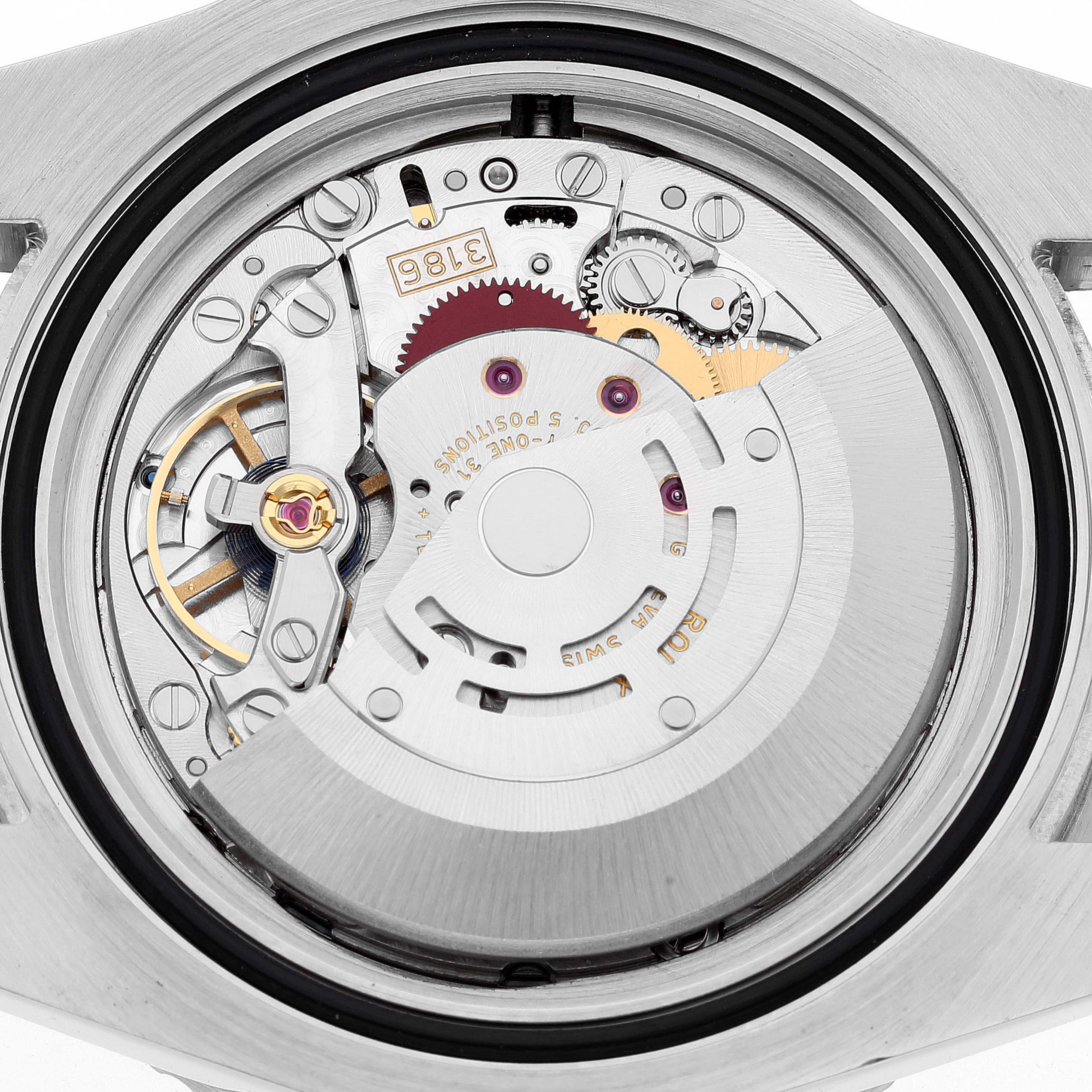 The image shows the internal movement mechanism of the Rolex GMT-Master 116710 Men
s Stainless Steel Black Dial 116710 Men
s Stainless Steel Black Dial watch, viewed from the back.