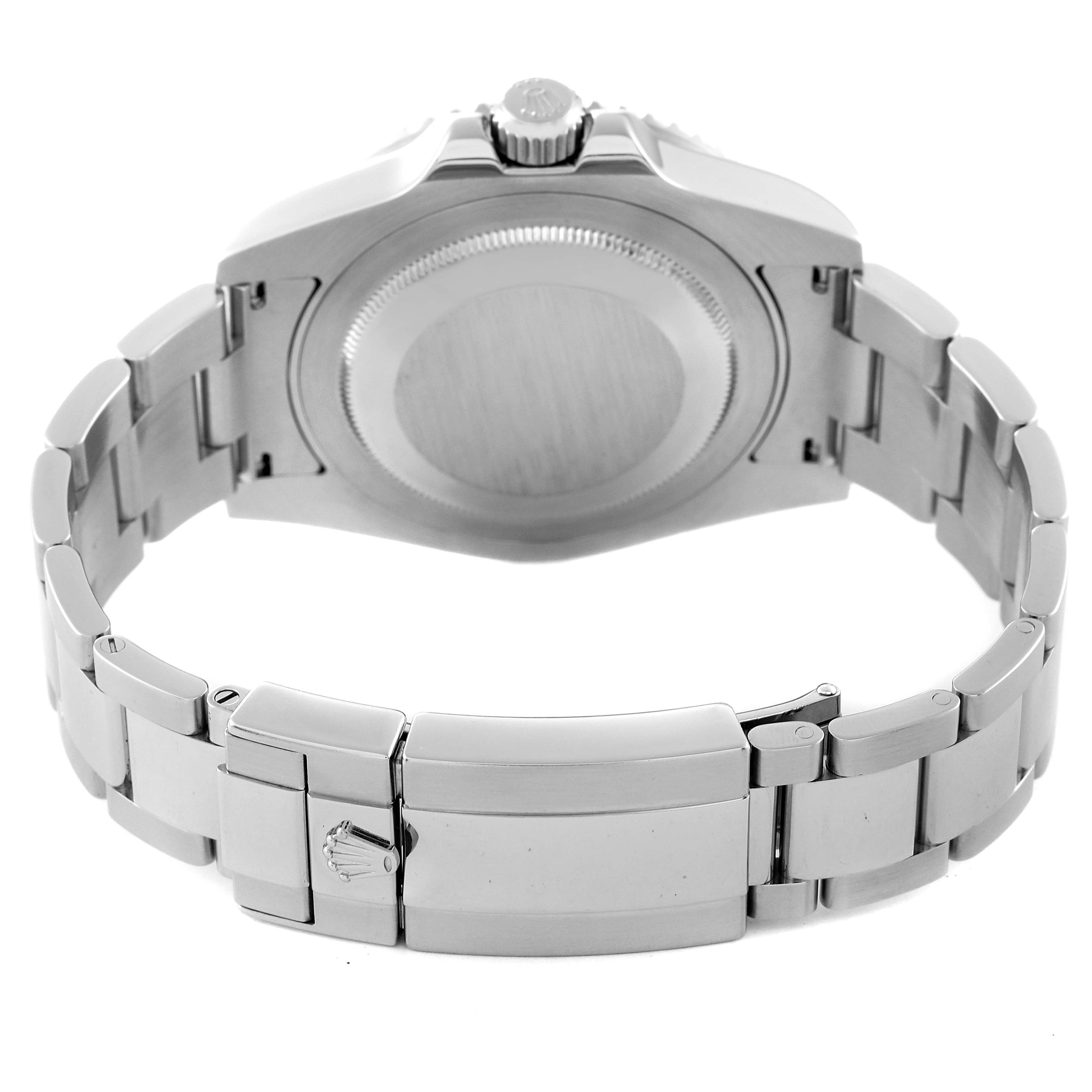 The image shows the back view of a Rolex GMT-Master 116710 Men
s Stainless Steel Black Dial 116710 Men
s Stainless Steel Black Dial, highlighting the bracelet, clasp, and case back.