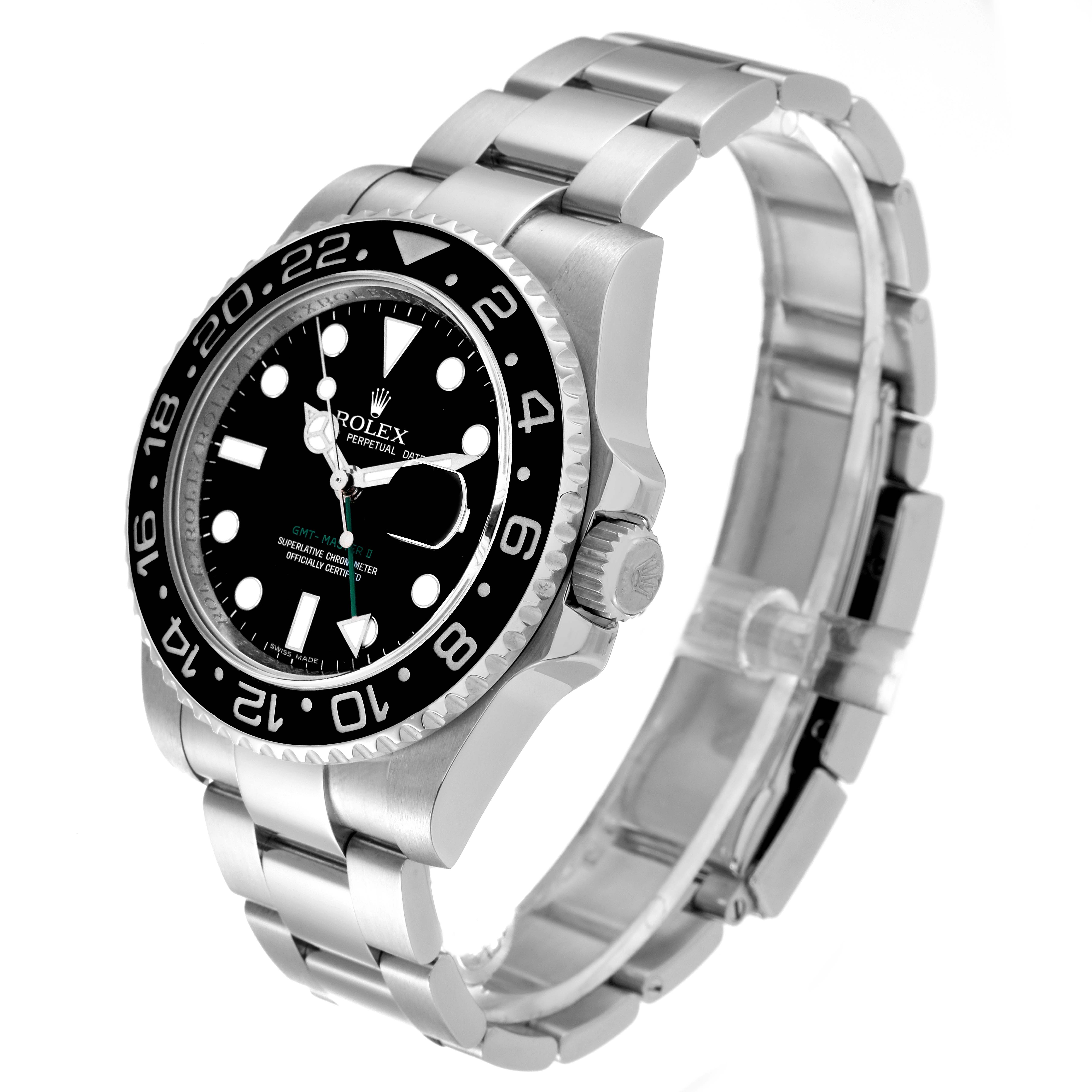 The image shows a Rolex GMT-Master 116710 Men
s Stainless Steel Black Dial 116710 Men
s Stainless Steel Black Dial watch at a three-quarter angle, highlighting the watch face, bezel, crown, and bracelet.