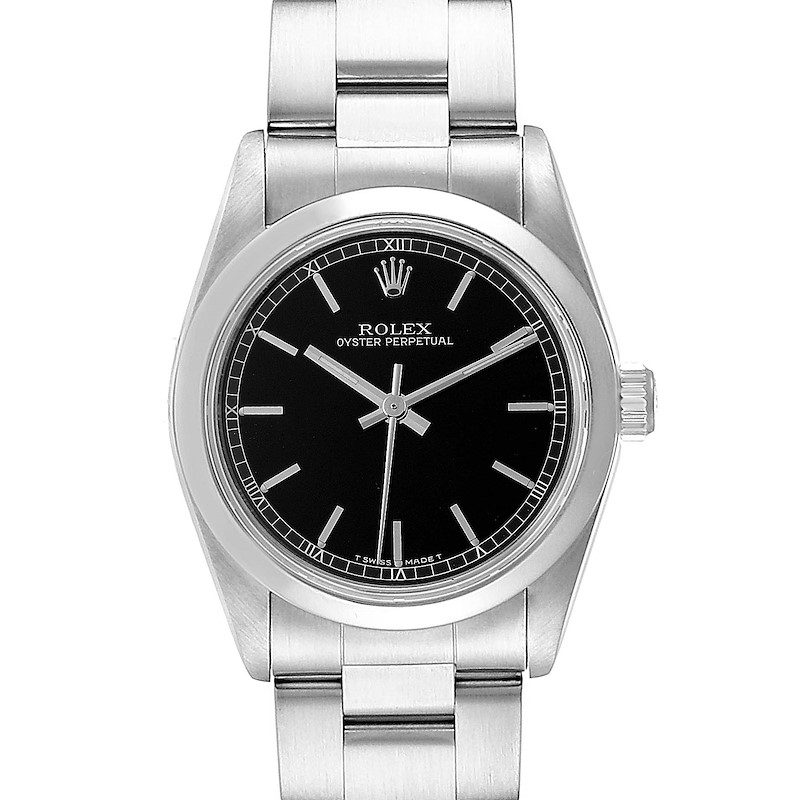 Rolex Midsize 31 Black Baton Dial Steel Ladies Watch 67480 SwissWatchExpo