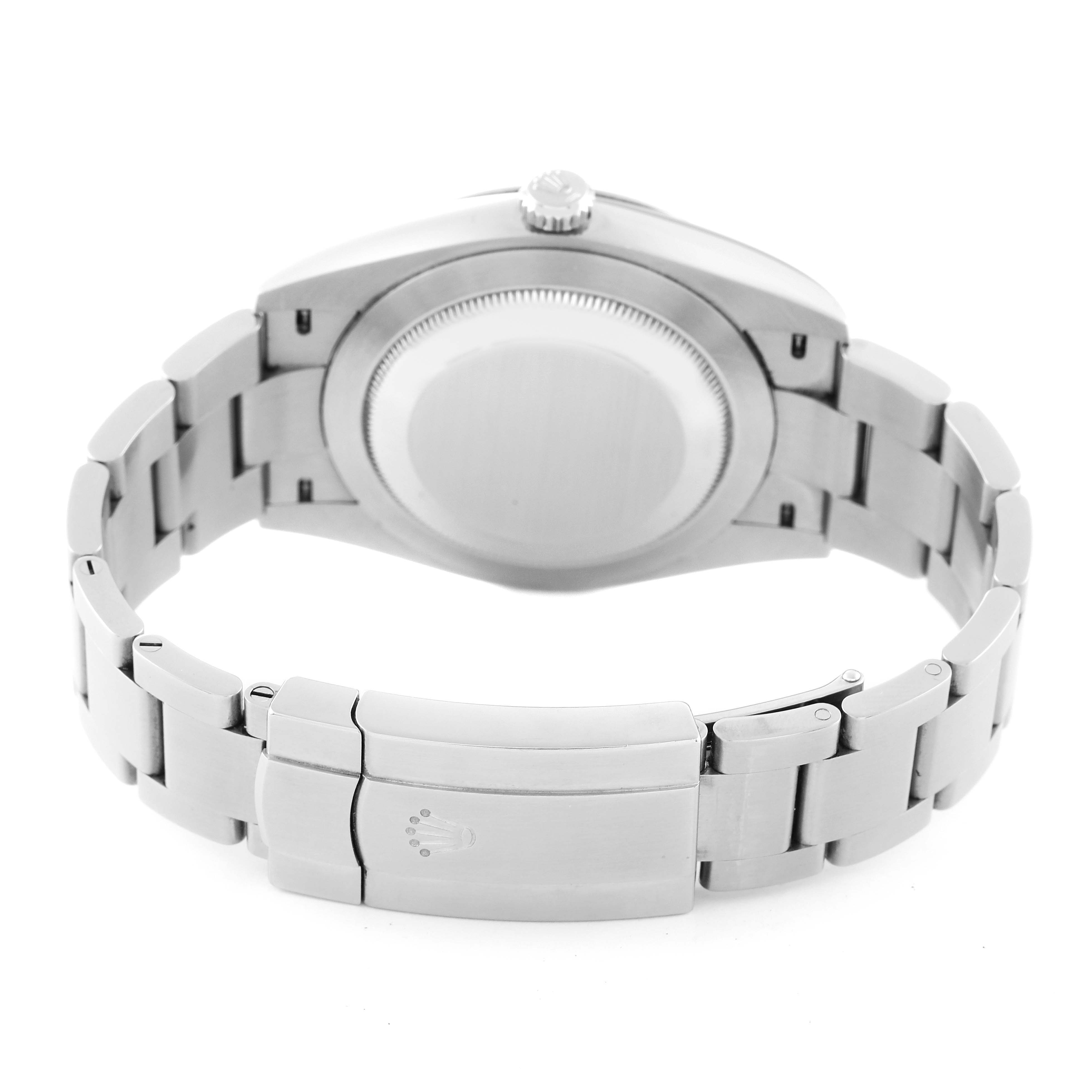 The image shows the back case and bracelet clasp of a Rolex Oyster Perpetual 124300 Men's Stainless Steel Silver Dial 124300 Men's Stainless Steel Silver Dial watch from a rear angle.